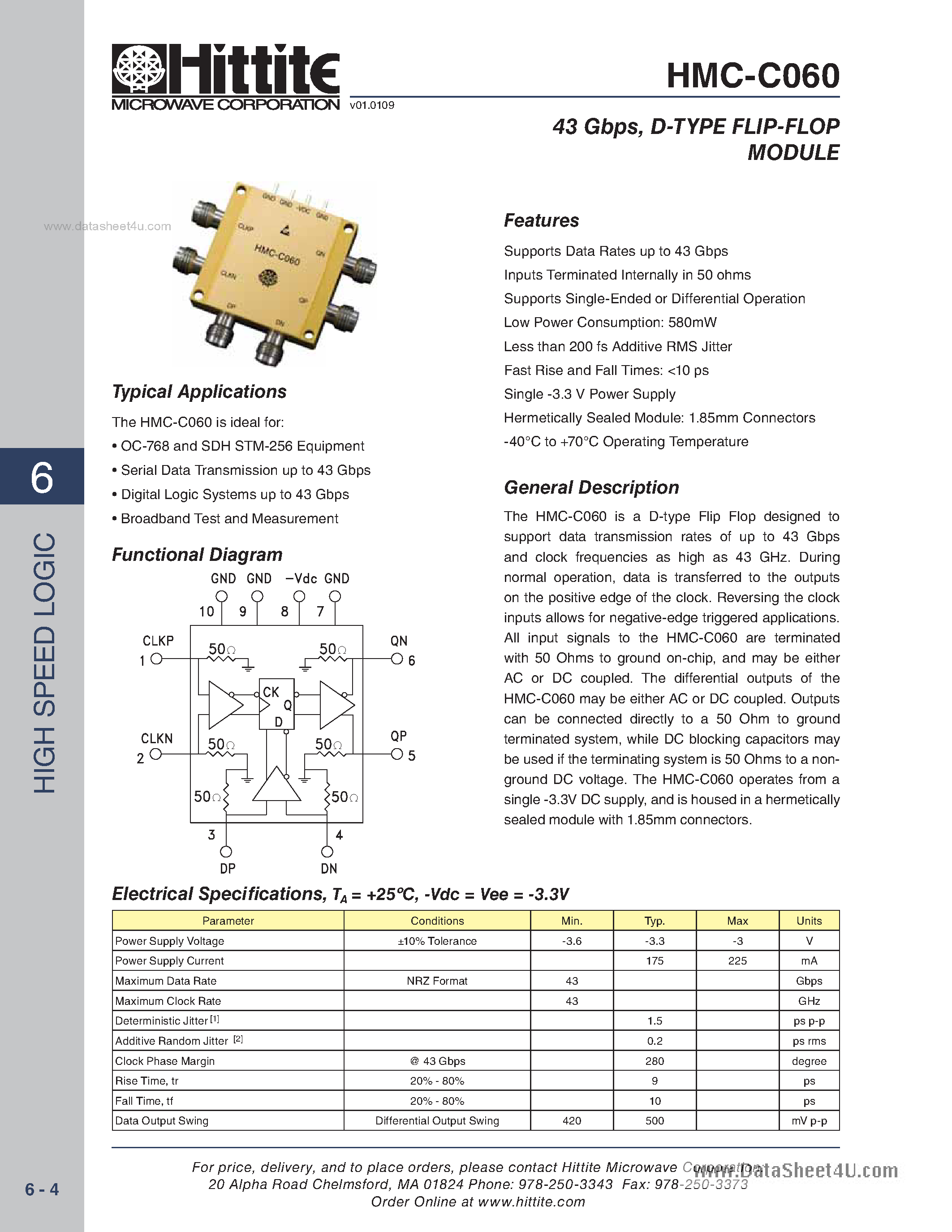 Даташит HMC-C060 - D-Type Flip-Flop Modul страница 1