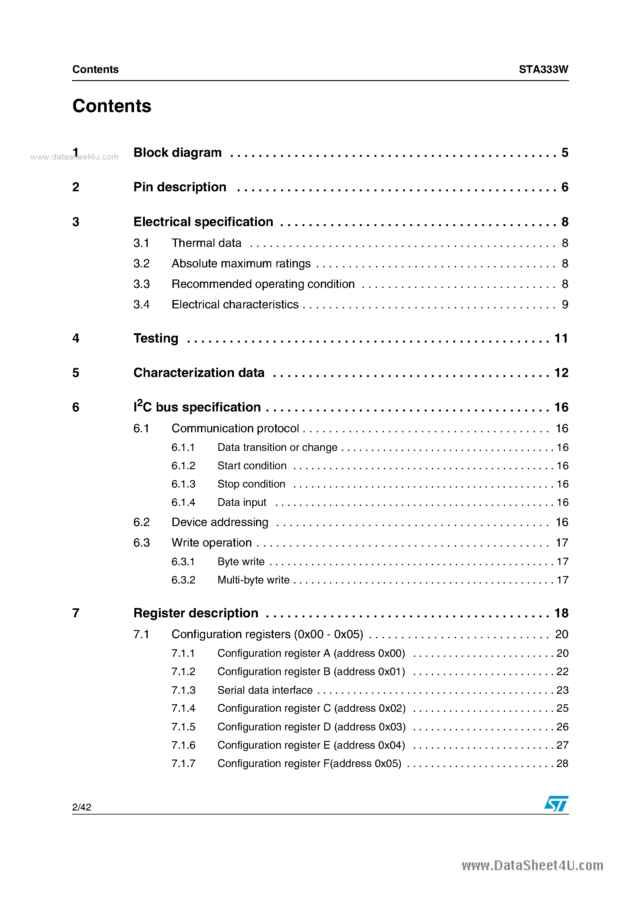 Datasheet STA333W - 2-channel high-efficiency digital audio system page 2