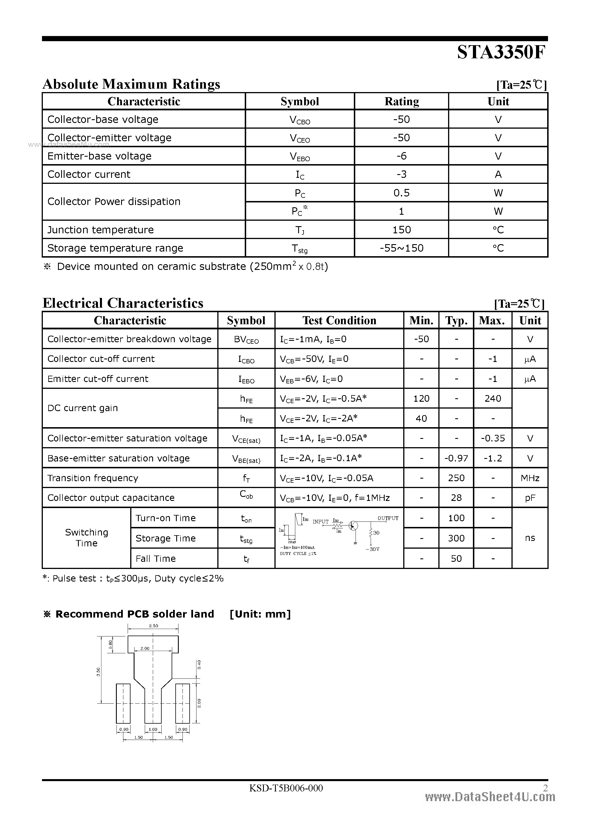 Datasheet STA3350F page 2 Datasheet STA3350F - PNP Silicon Transistor page 2