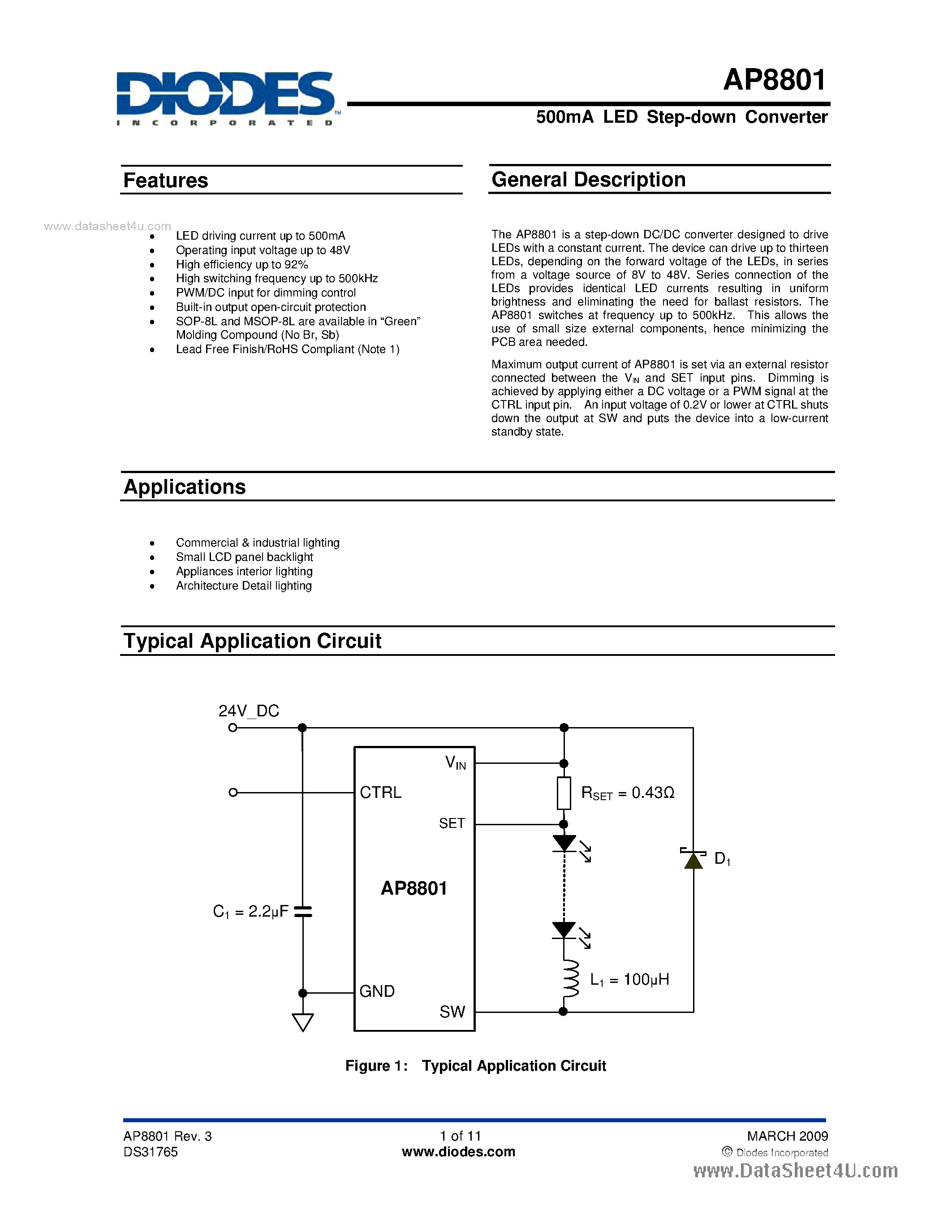 Даташит на микросхему AP8801 страница 1 Даташит AP8801 - Step-down DC/DC Converter страница 1