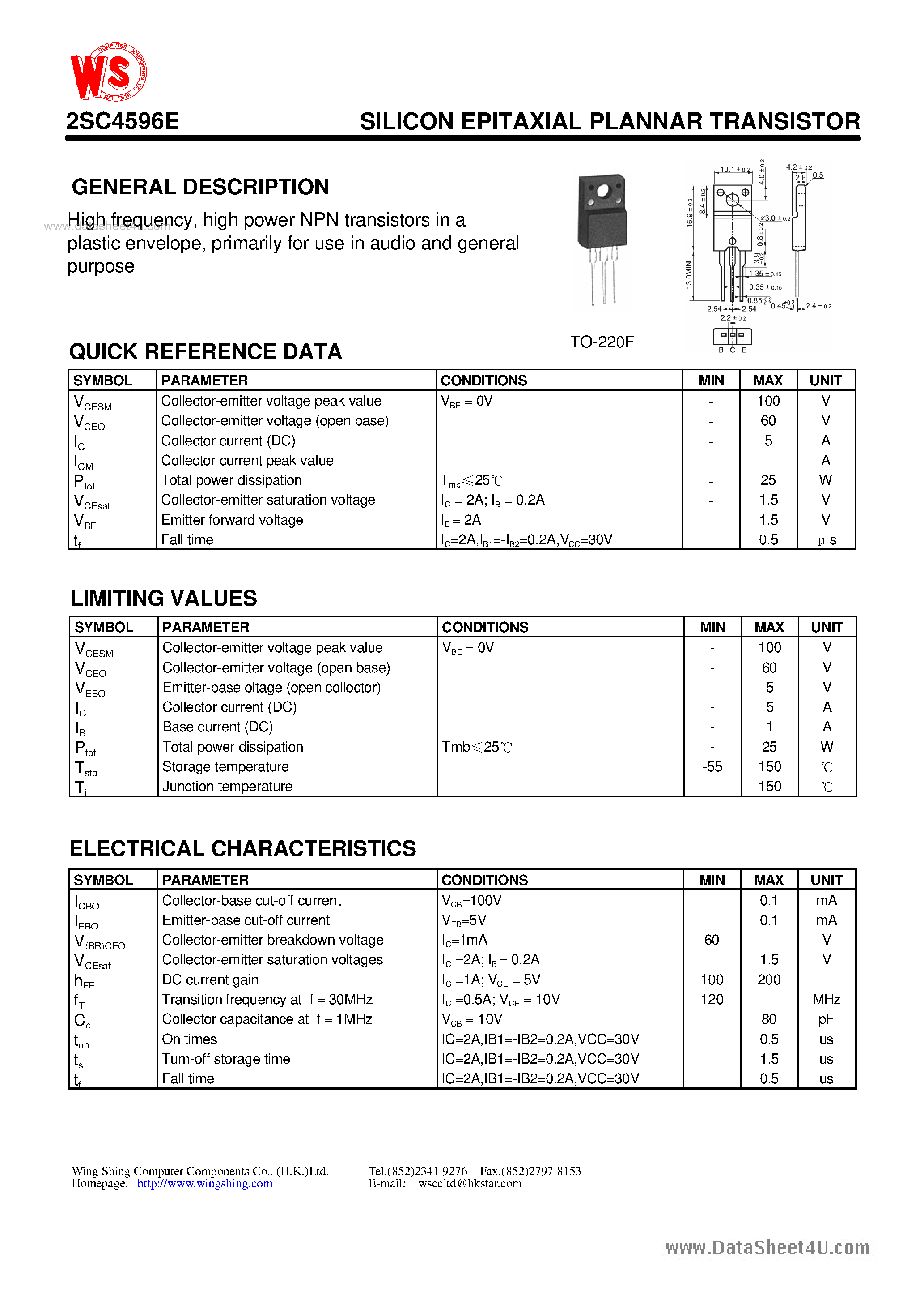 Datasheet C4596E - Search -----> 2SC4596E page 1