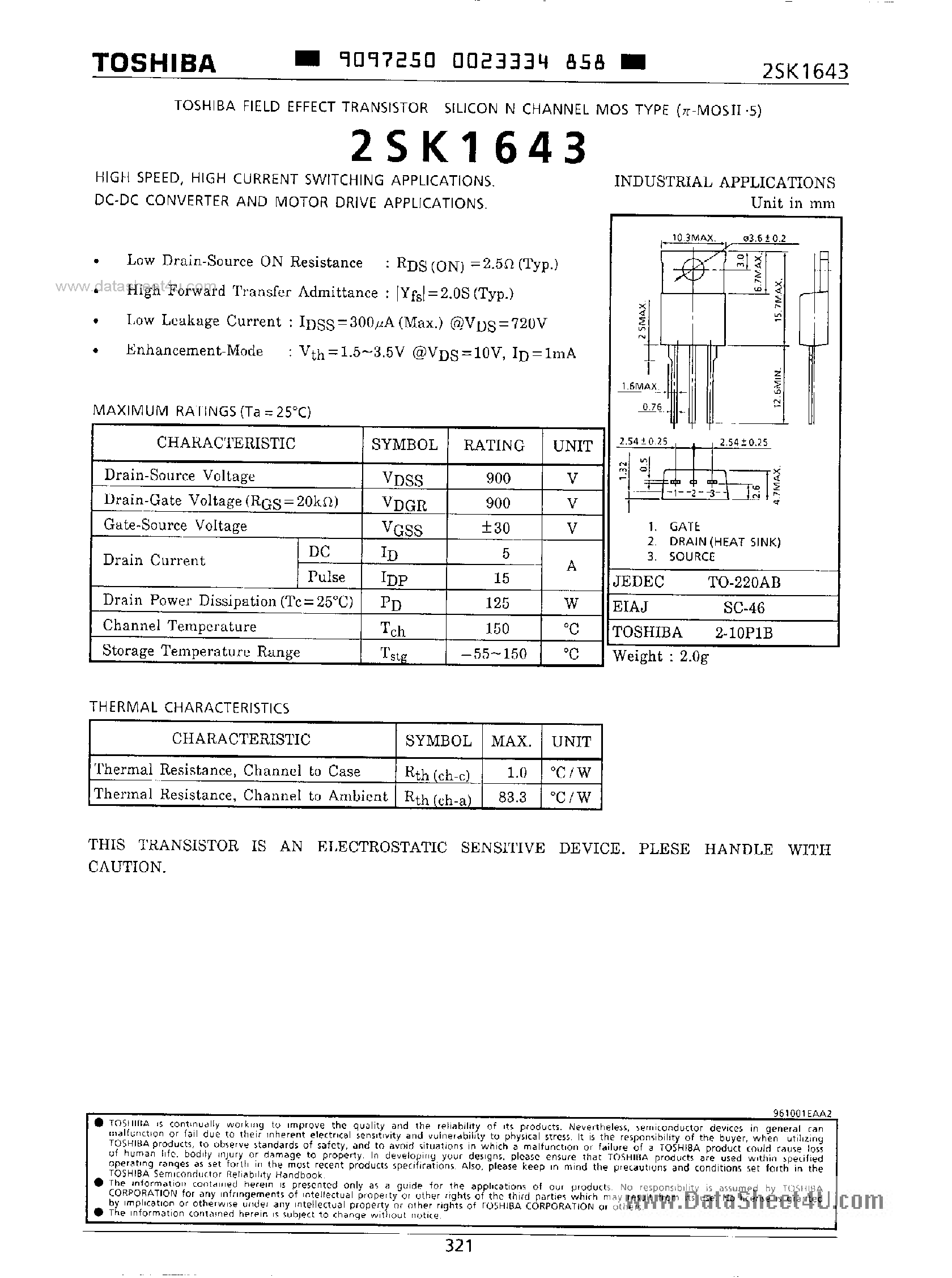 Datasheet K1643 - Search -----> 2SK1643 page 1