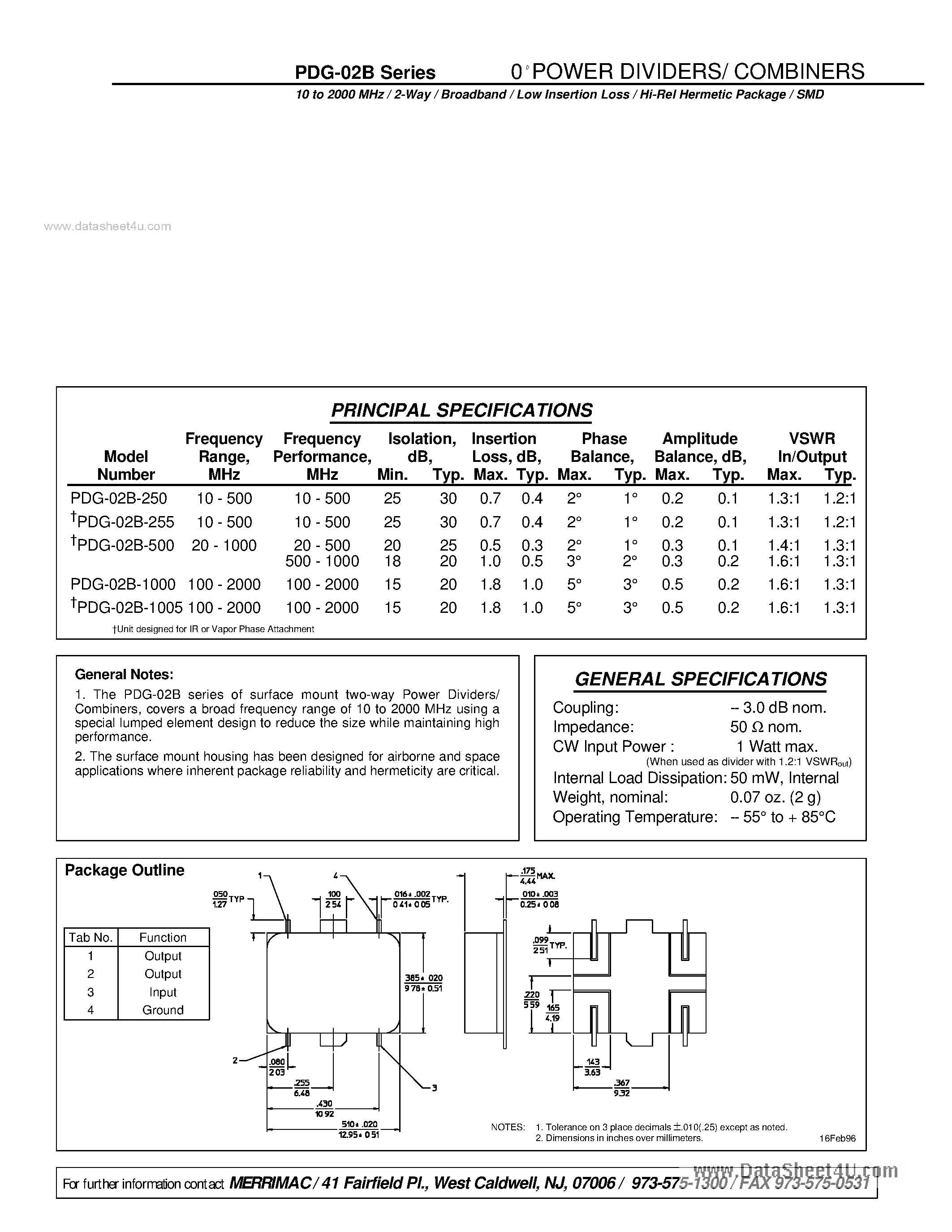 Datasheet PDG-02B - 0 POWER DIVIDERS / COMBINERS page 1