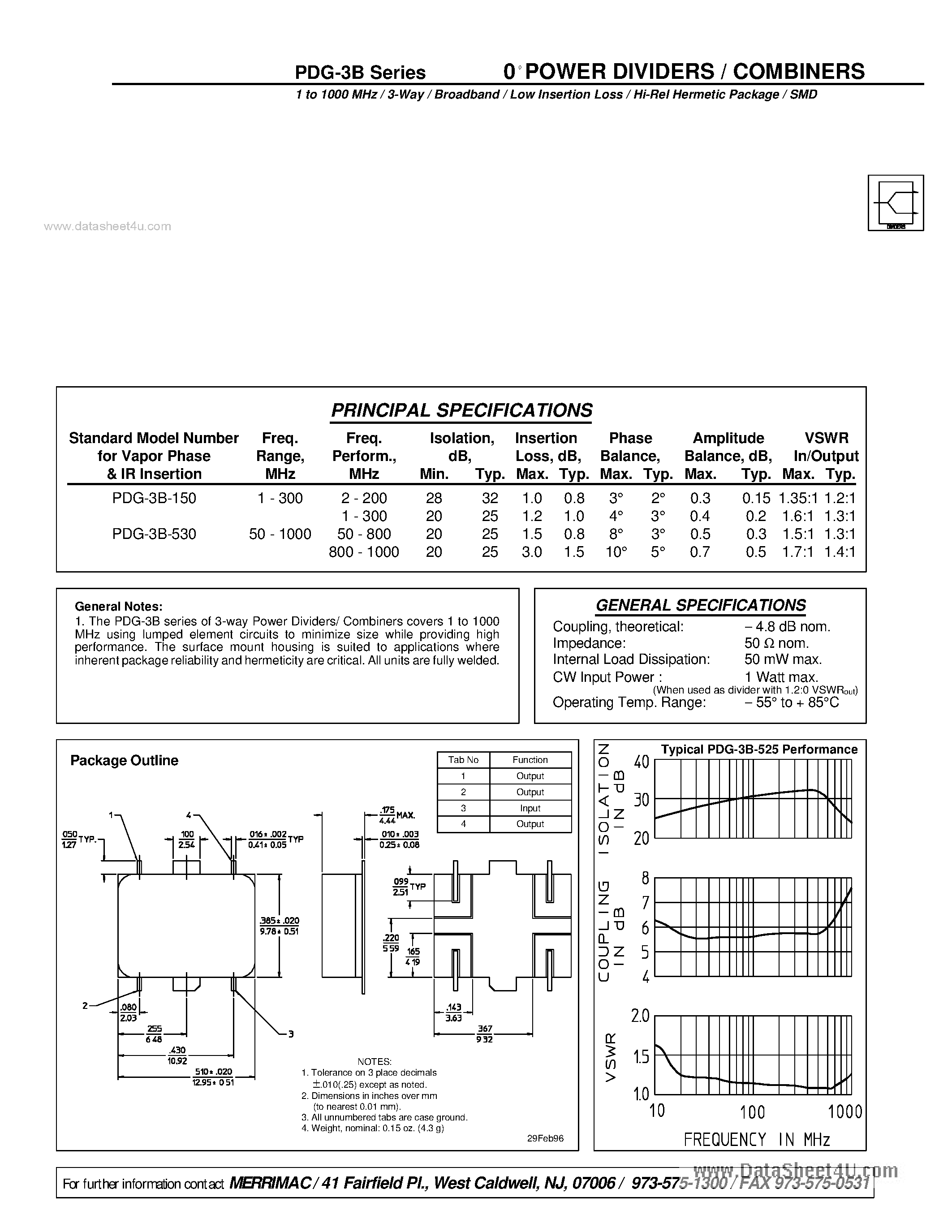 Datasheet PDG-3B - 0 POWER DIVIDERS / COMBINERS page 1