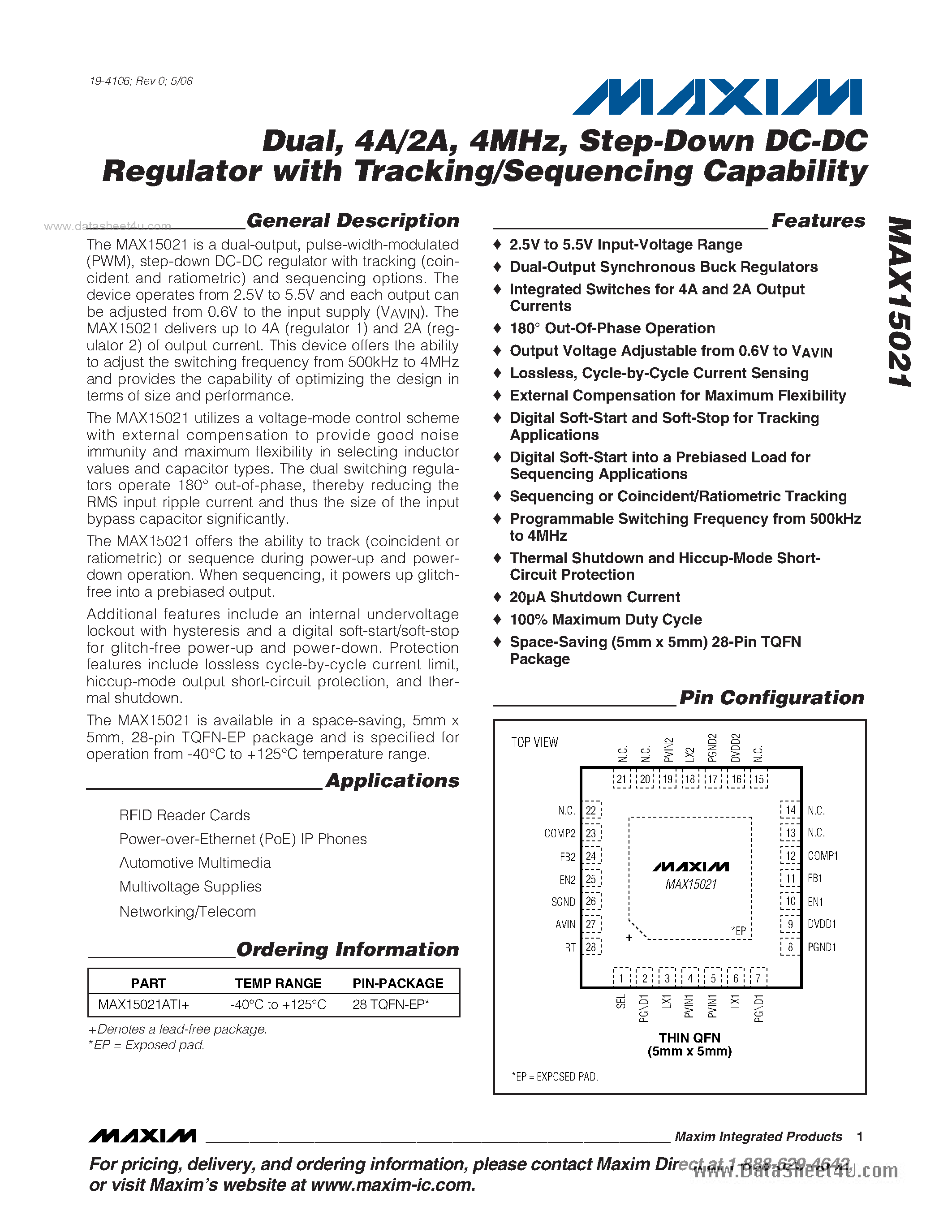 Datasheet MAX15021 - Step-Down DC-DC Regulator page 1