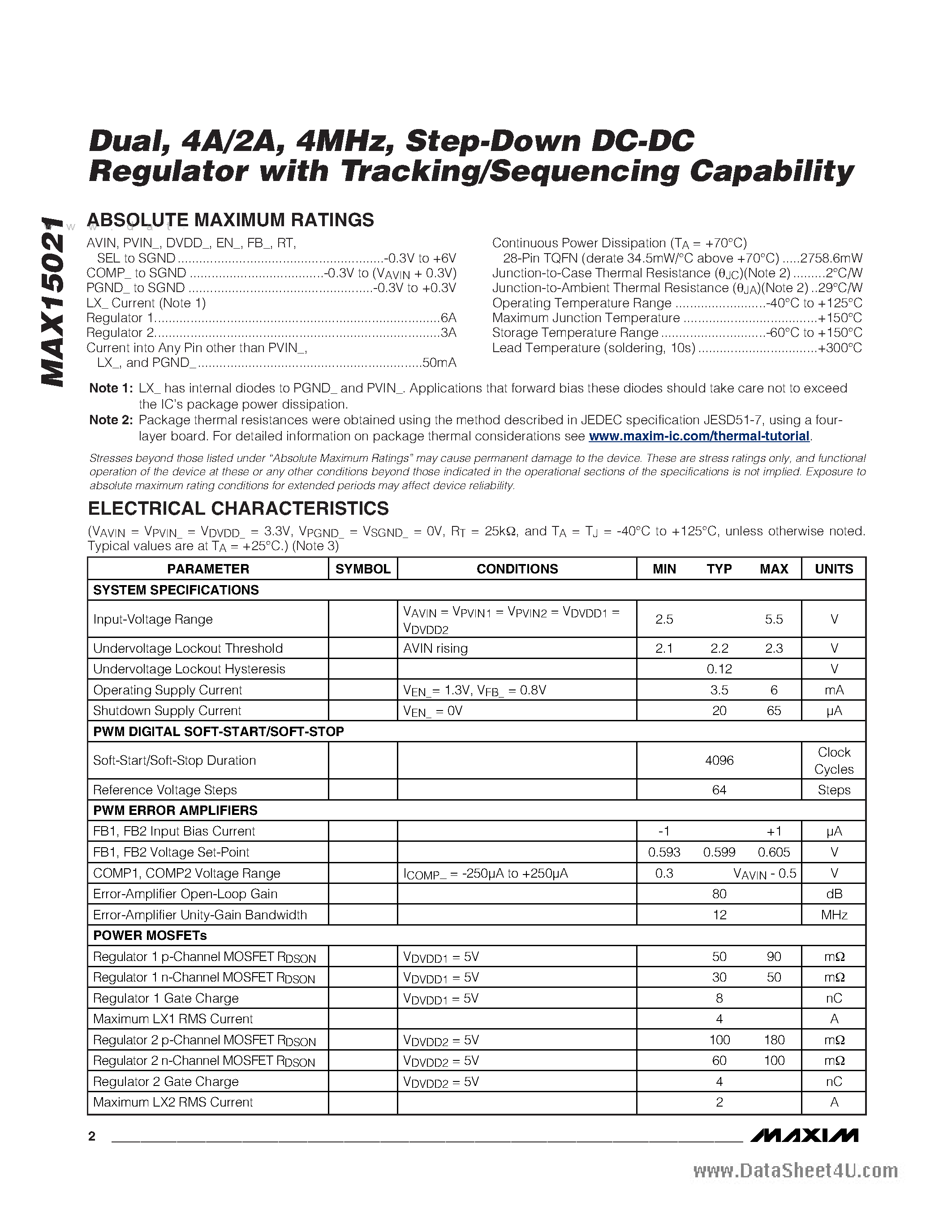 Datasheet MAX15021 - Step-Down DC-DC Regulator page 2