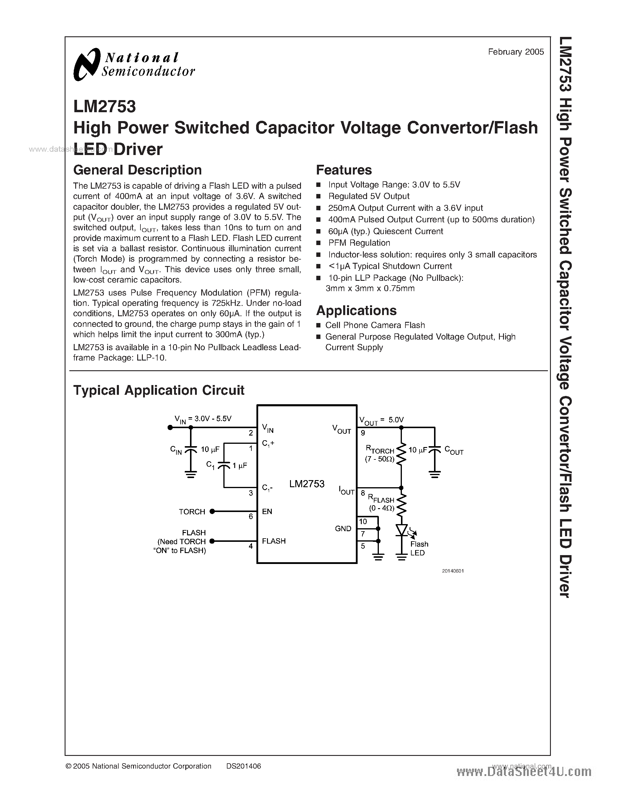 Datasheet LM2753 - High Power Switched Capacitor Voltage Convertor/Flash LED Driver page 1