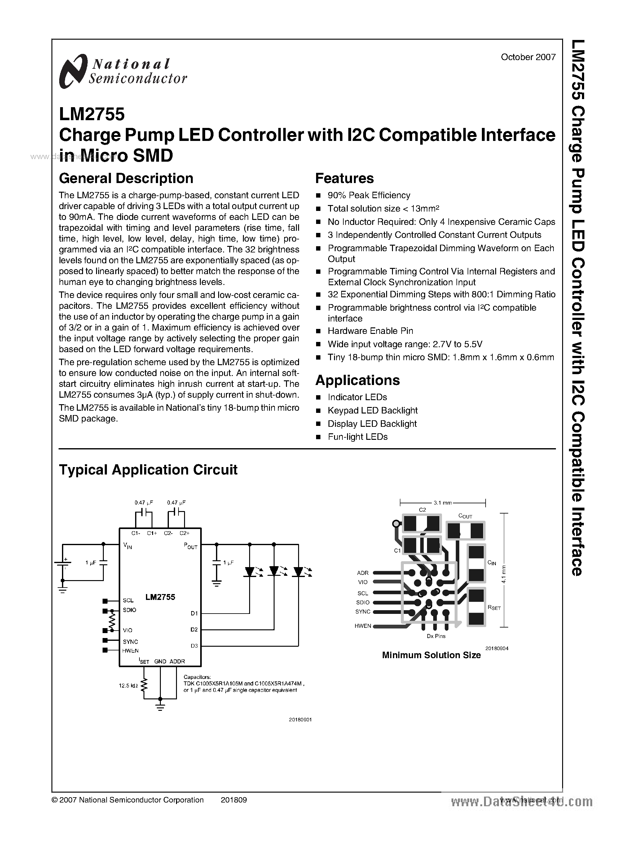 Datasheet LM2755 - Charge Pump LED Controller page 1