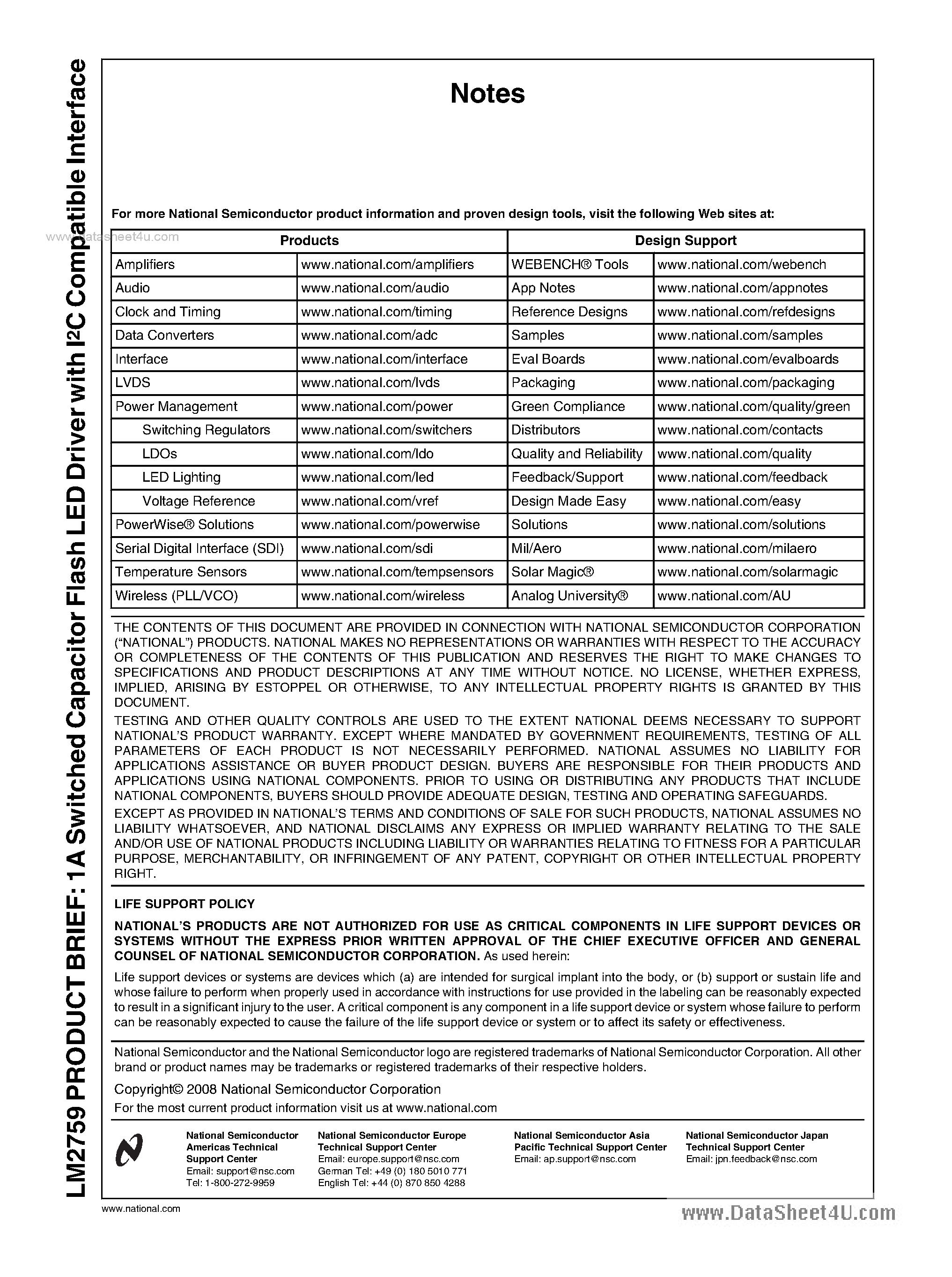 Datasheet LM2759 - 1A Switched Capacitor Flash LED Driver page 2