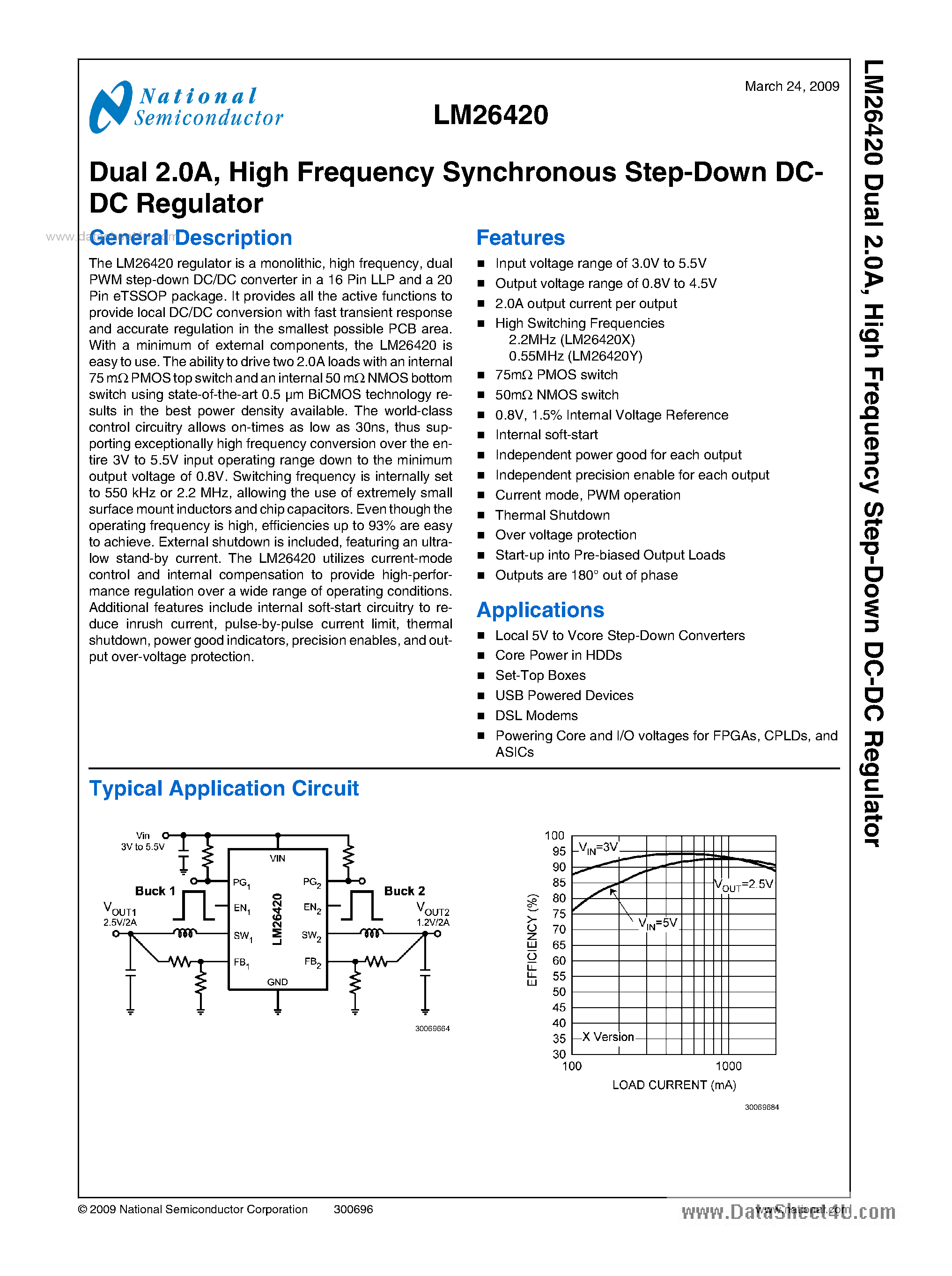 Datasheet LM26420 page 1 Datasheet LM26420 - High Frequency 2.0A Load - Step-Down DC-DC Regulator page 1