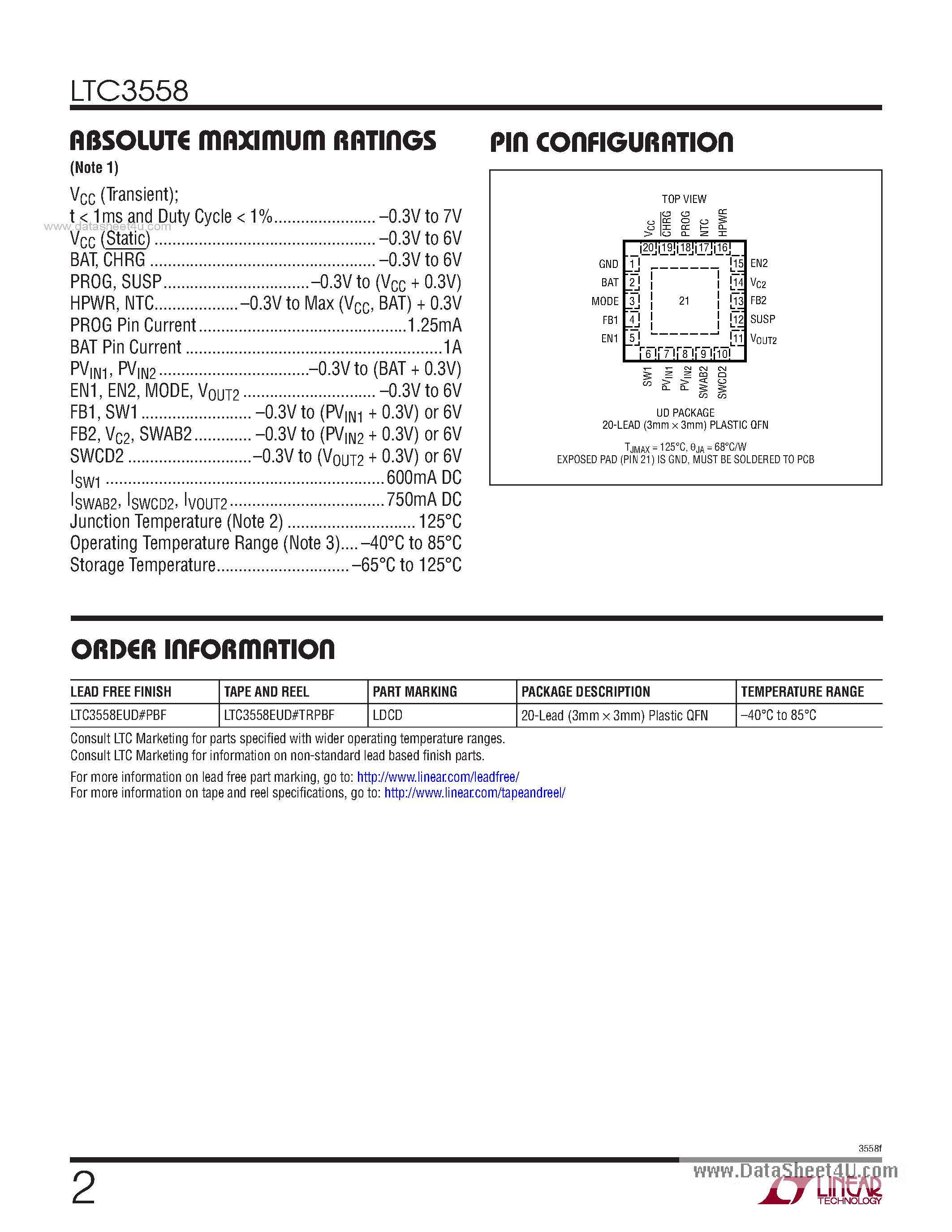 Datasheet LTC3558 - Linear USB Battery Charger page 2