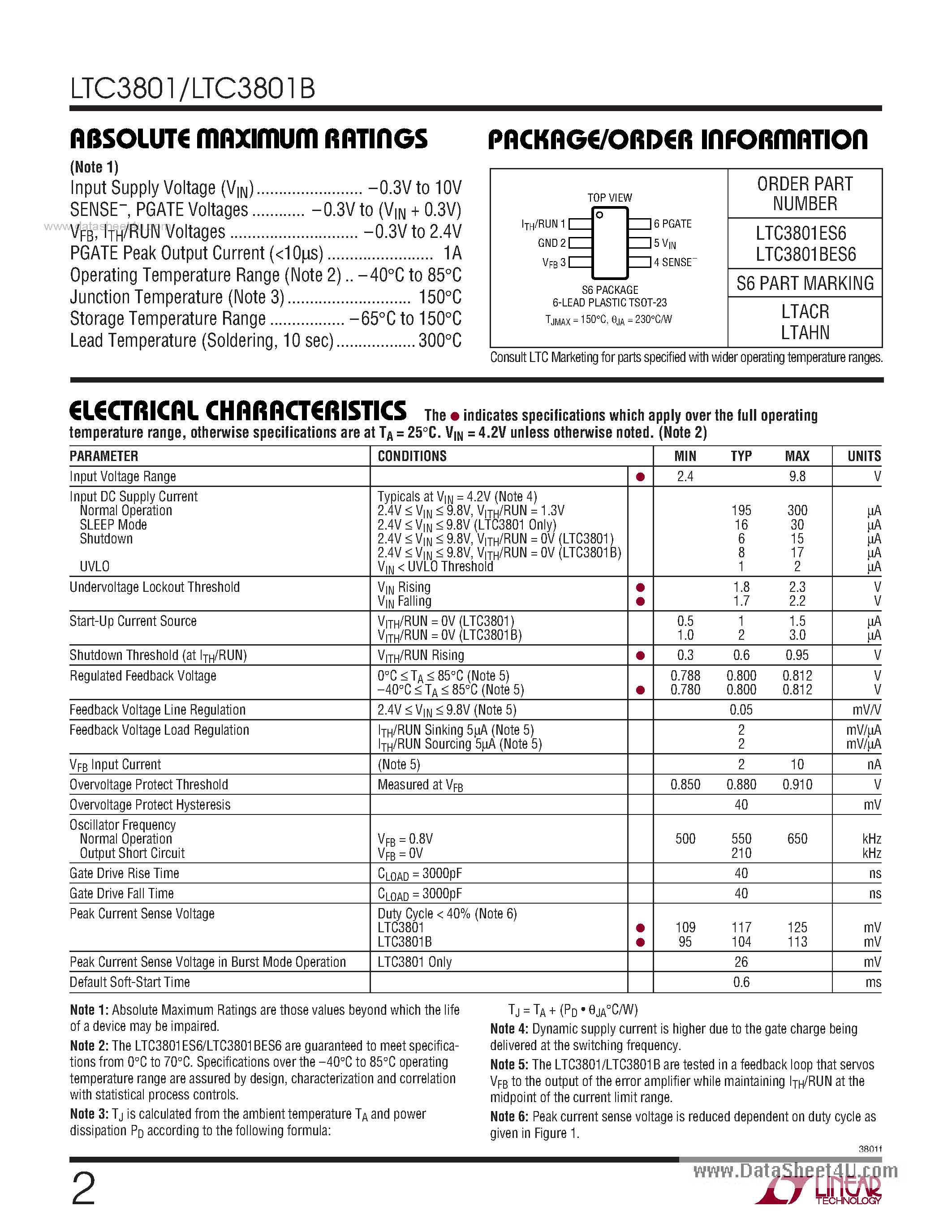 Datasheet LTC3801 - Micropower Constant Frequency Step-Down DC/DC Controllers page 2