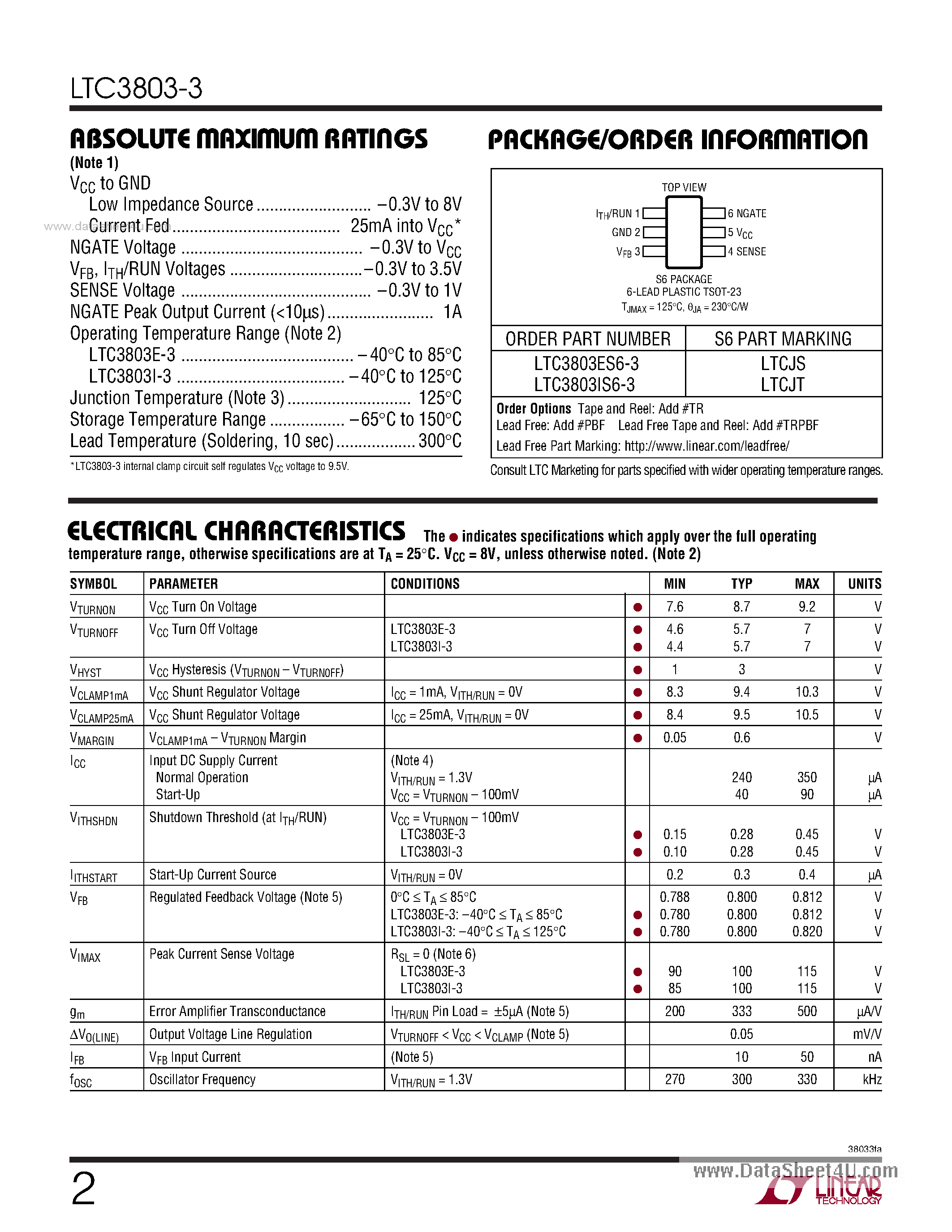 Datasheet LTC3803-3 - Constant Frequency Current Mode Flyback DC/DC Controller page 2
