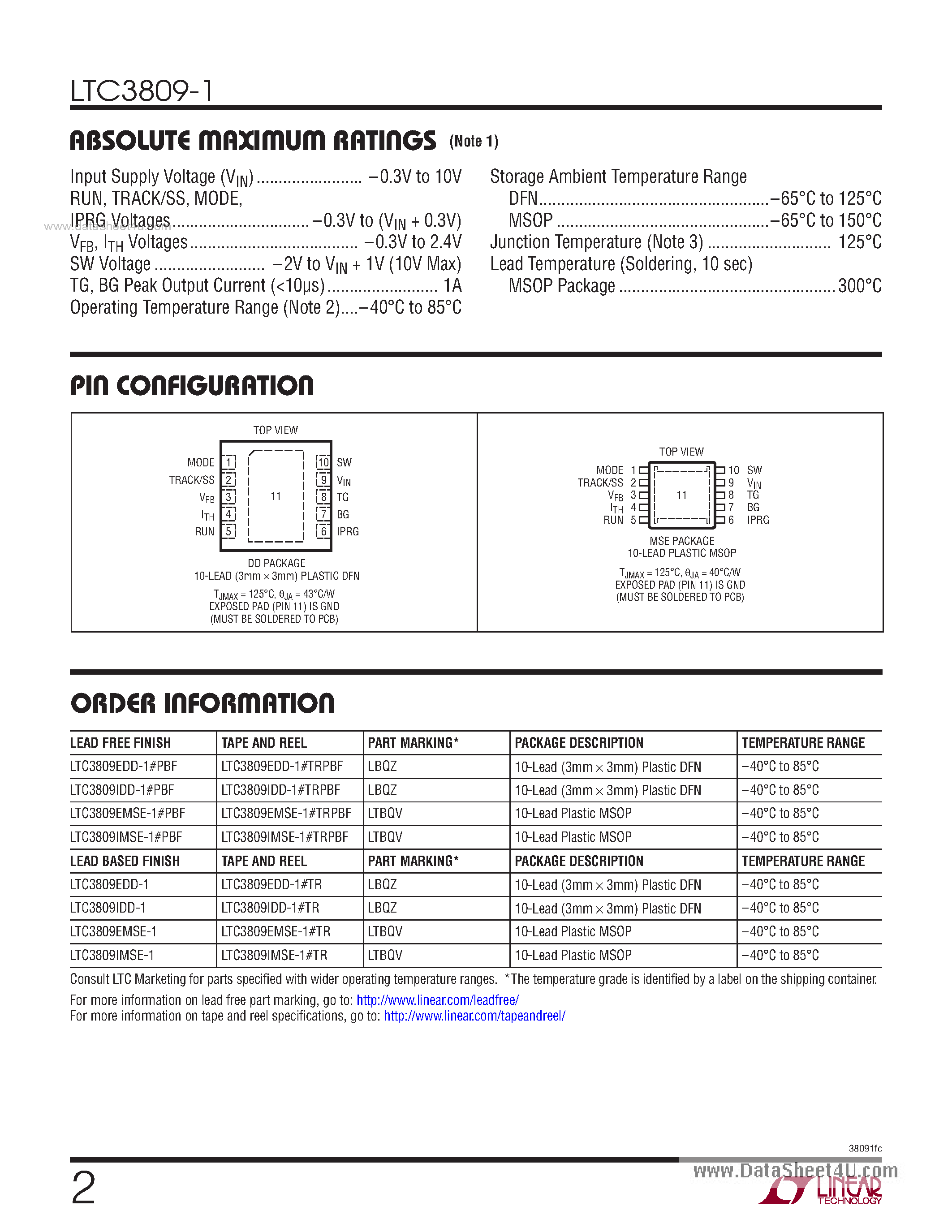 Даташит LTC3809-1 - Synchronous DC/DC Controller страница 2