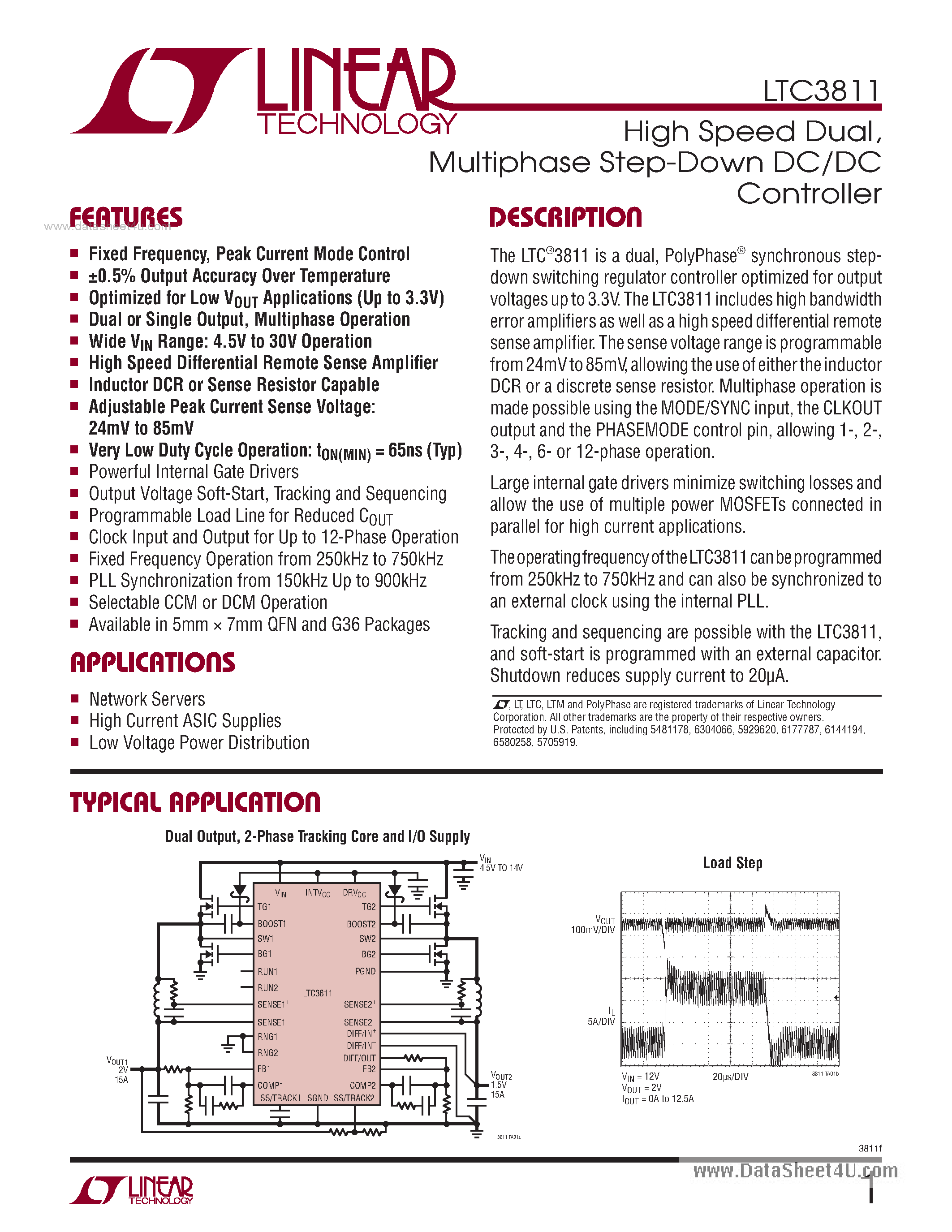 Datasheet LTC3811 - Multiphase Step-Down DC/DC Controller page 1