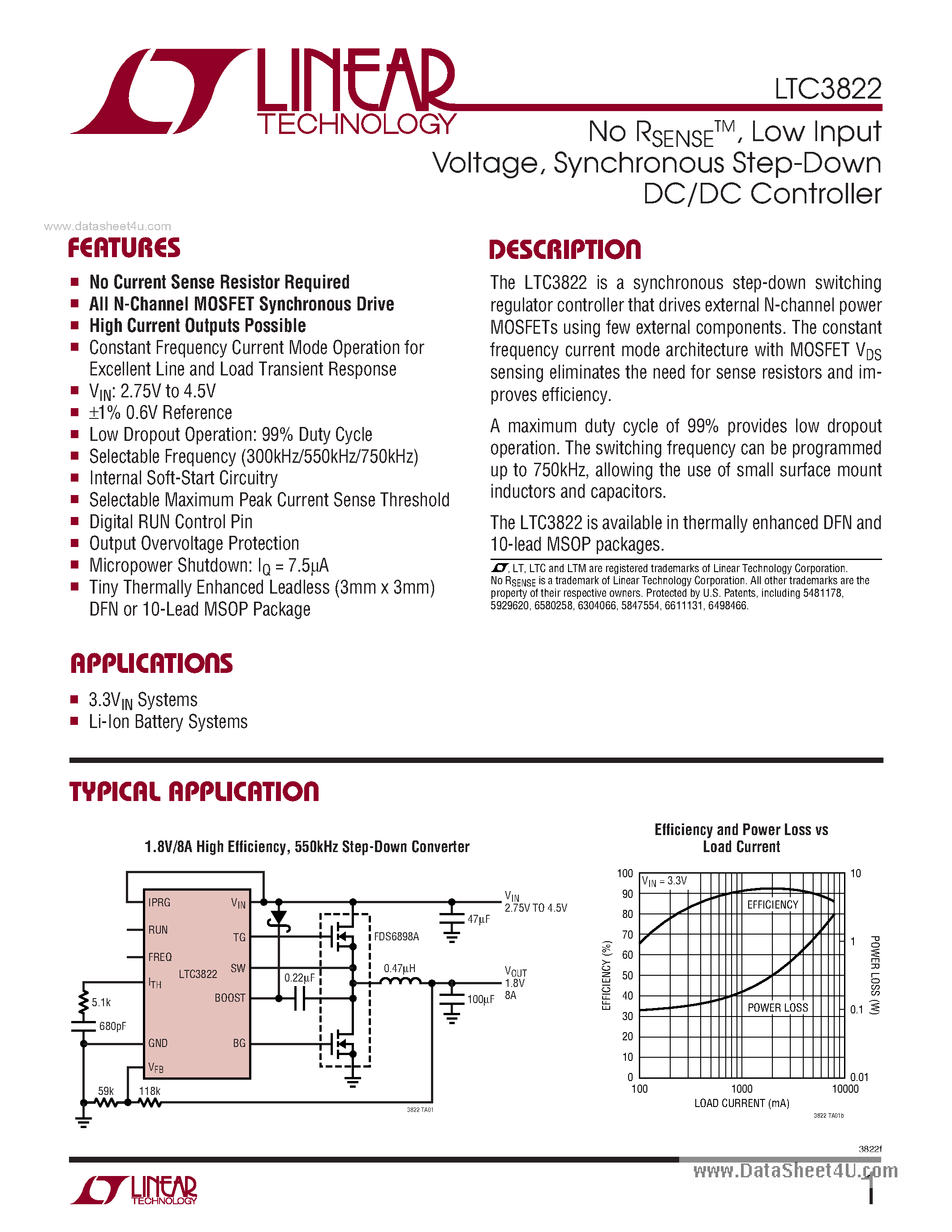 Datasheet LTC3822 - Synchronous Step-Down DC/DC Controller page 1