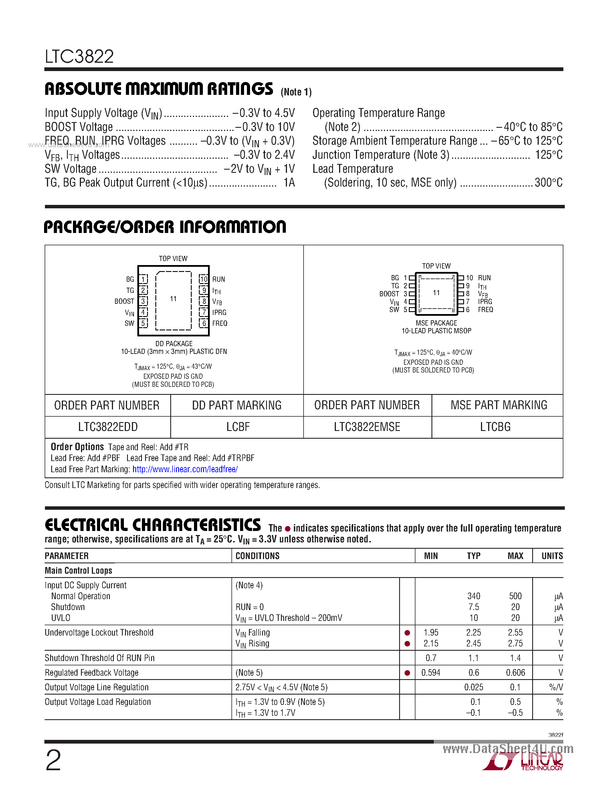 Datasheet LTC3822 - Synchronous Step-Down DC/DC Controller page 2
