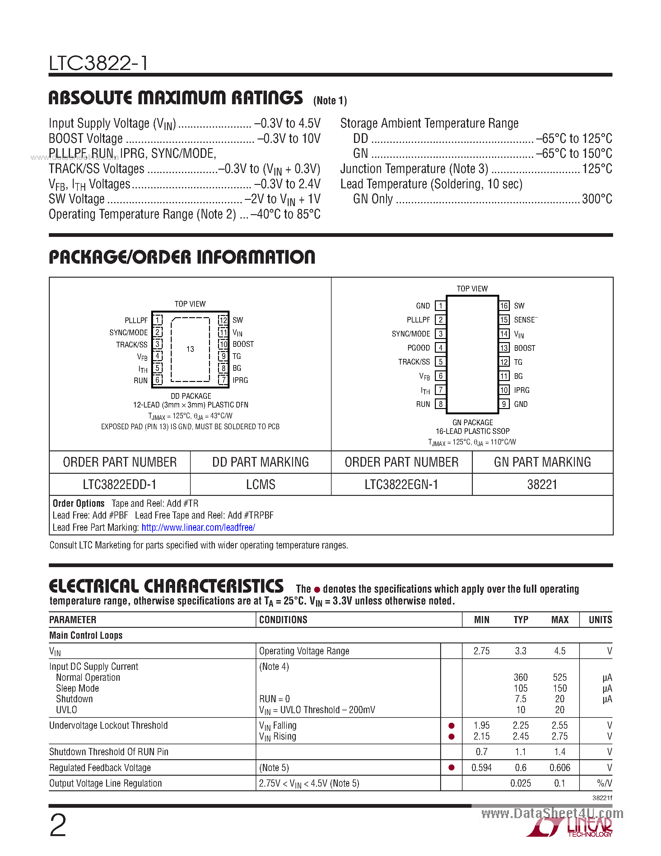 Datasheet LTC3822-1 - Synchronous Step-Down DC/DC Controller page 2