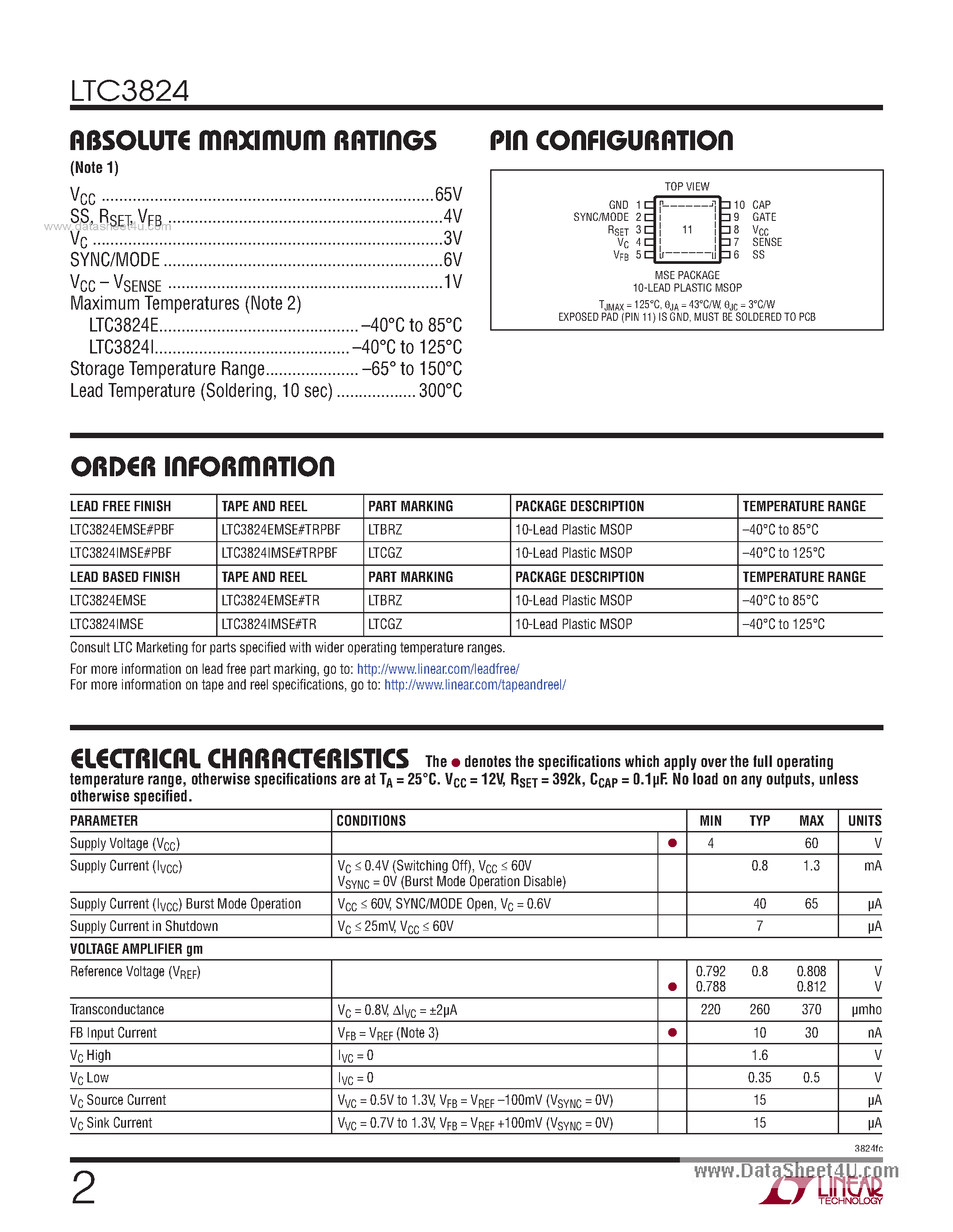 Datasheet LTC3824 - High Voltage Step-Down Controller page 2