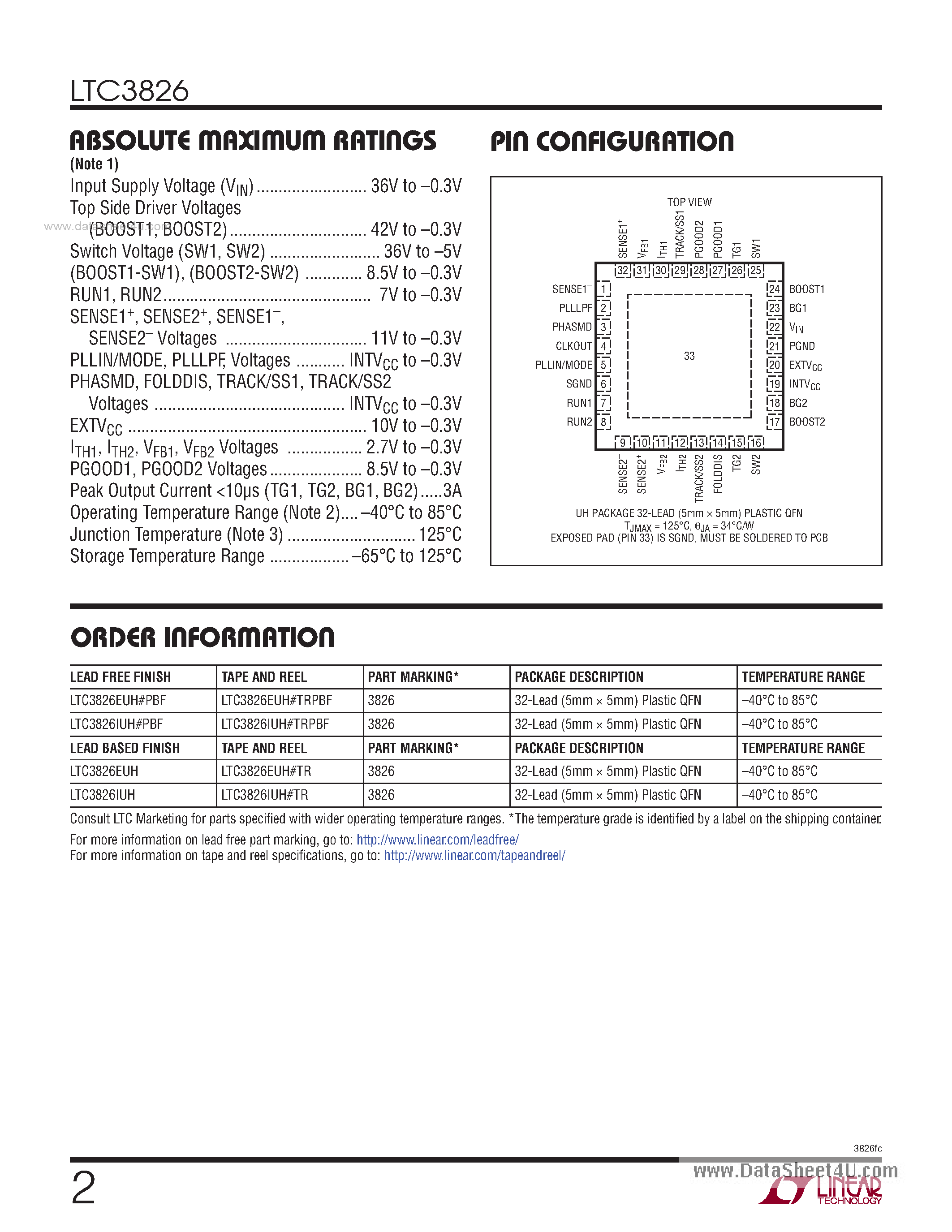 Даташит LTC3826 - 2-Phase Synchronous Step-Down Controller страница 2