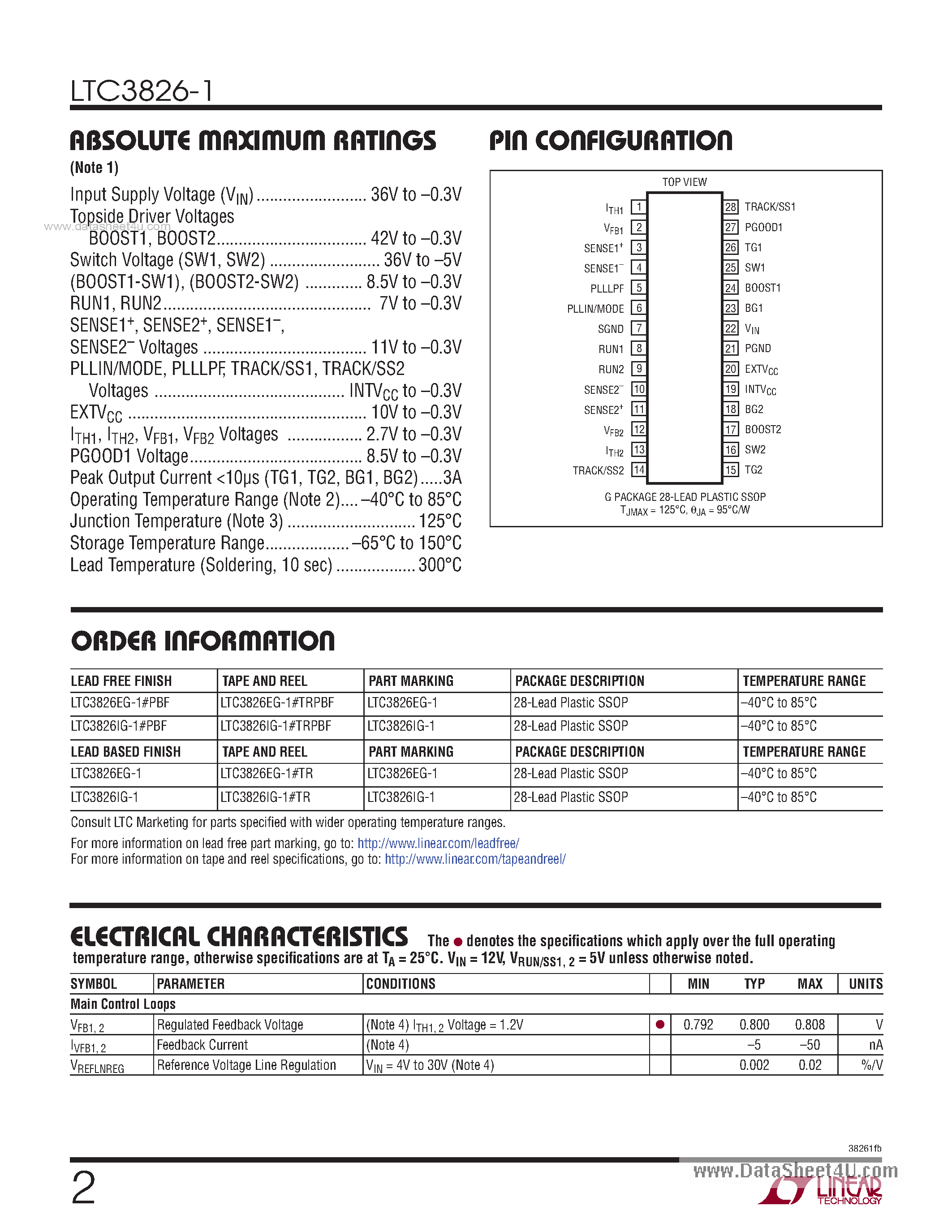 Даташит LTC3826-1 - 2-Phase Synchronous Step-Down Controller страница 2