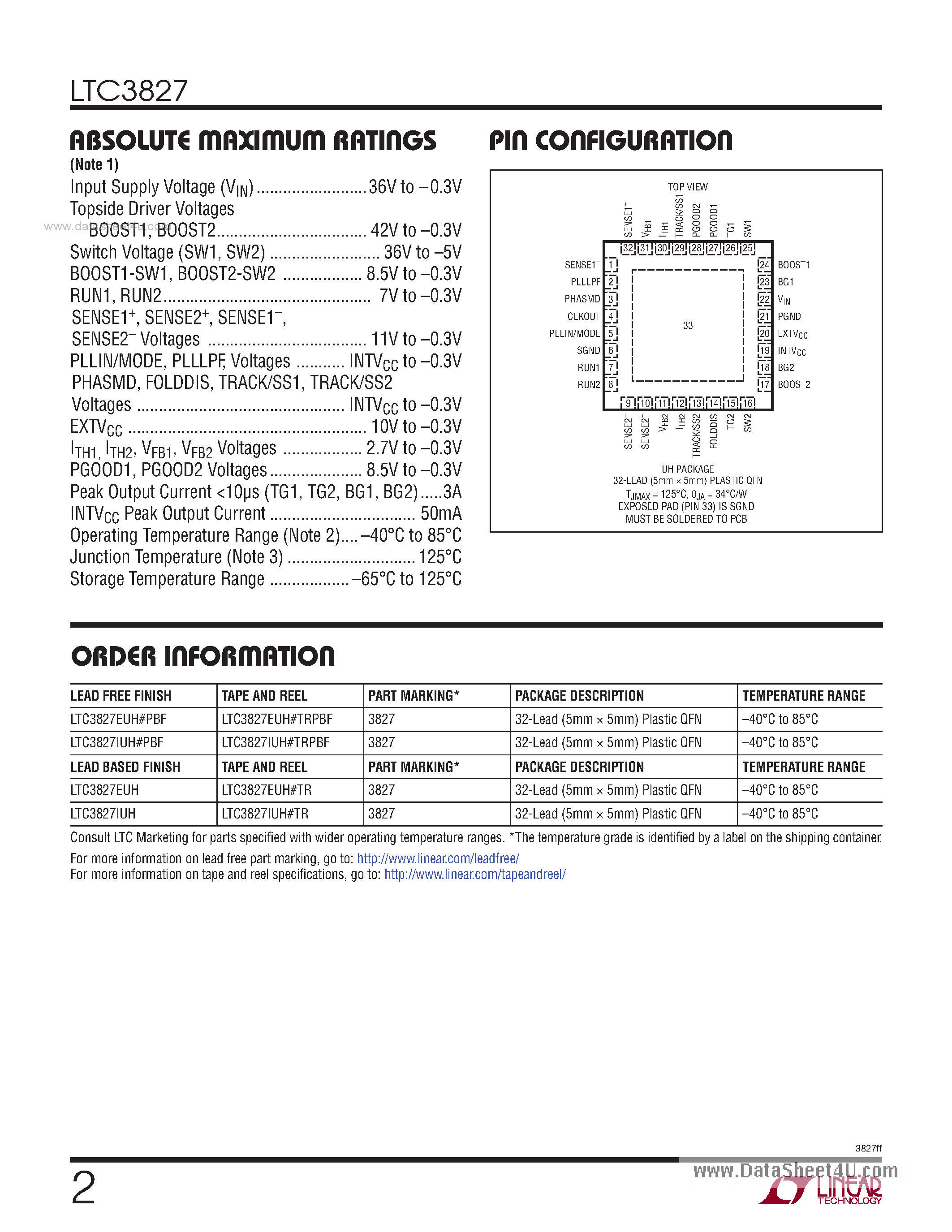 Datasheet LTC3827 - 2-Phase Synchronous Step-Down Controller page 2
