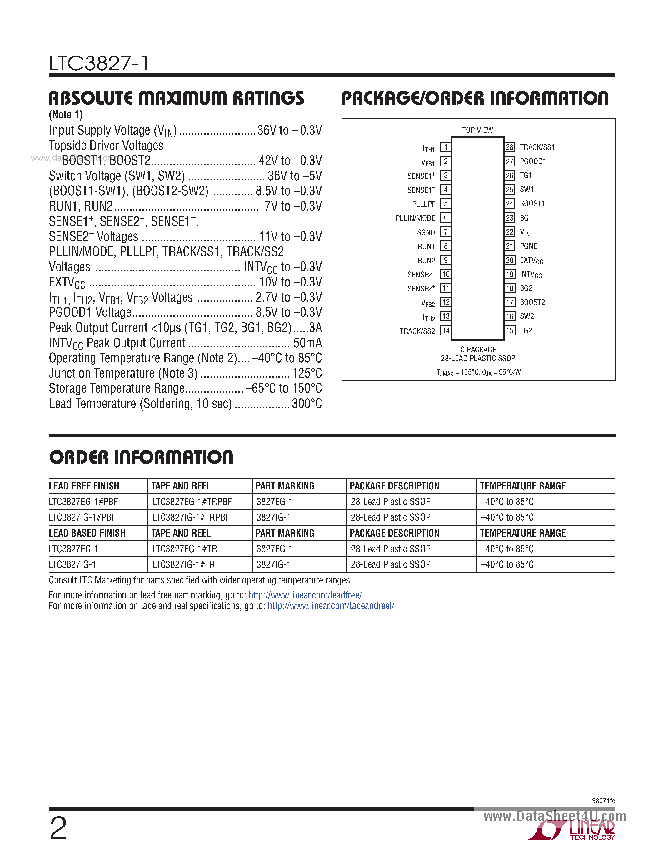 Даташит LTC3827-1 - 2-Phase Synchronous Step-Down Controller страница 2
