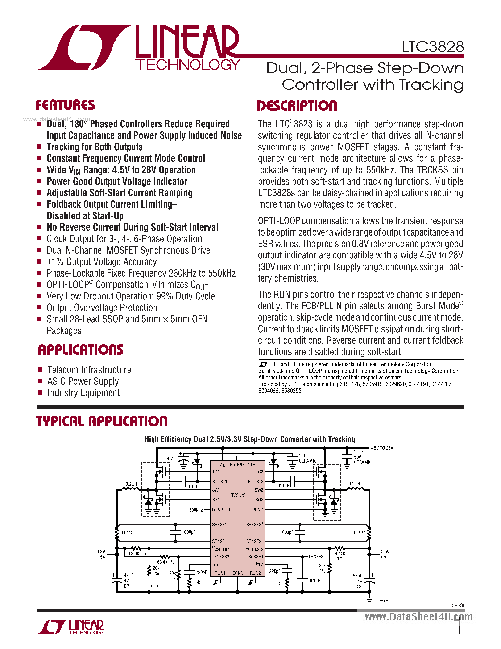 Даташит LTC3828 - Dual 2-Phase Step-Down Controller страница 1