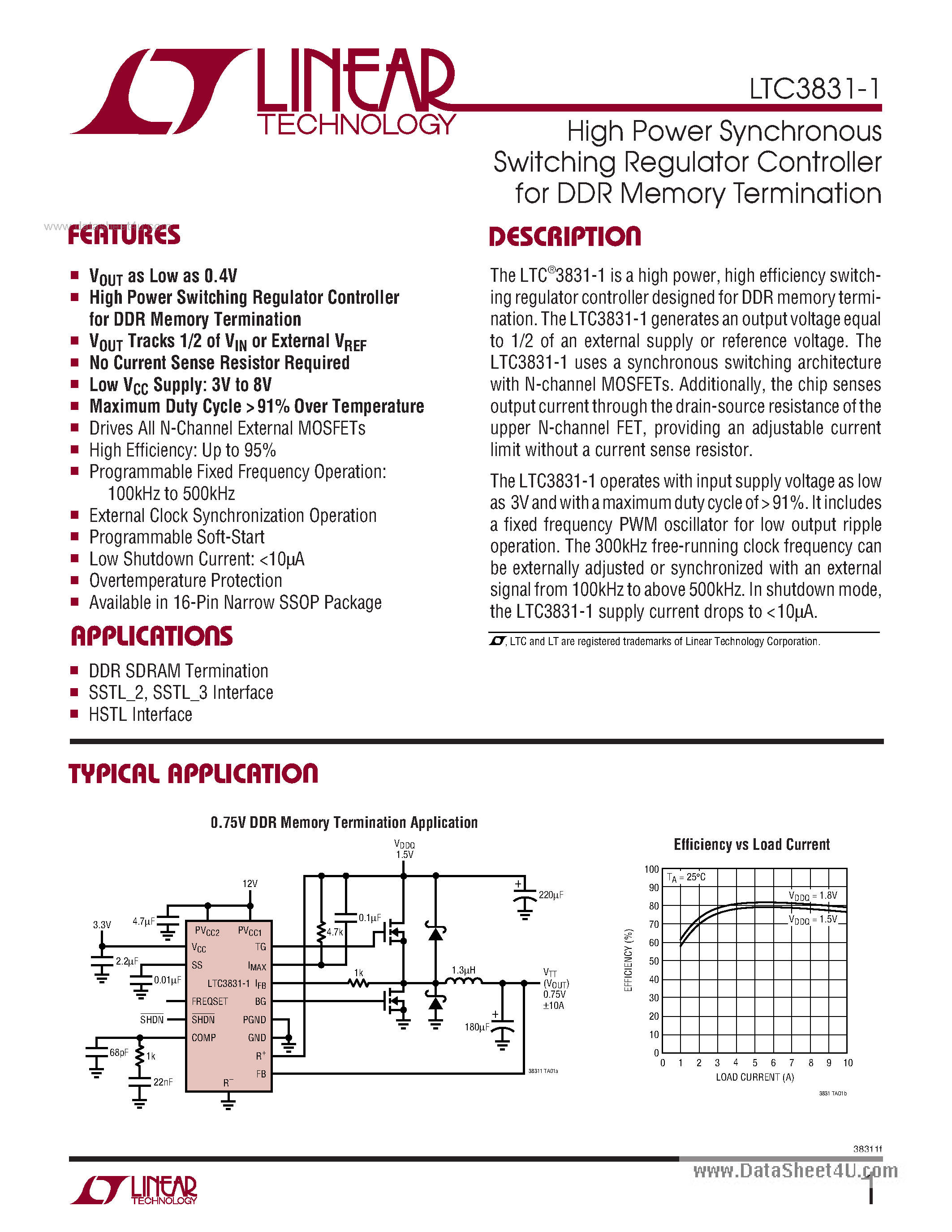 Datasheet LTC3831-1 page 1 Datasheet LTC3831-1 - High Power Synchronous Switching Regulator Controller page 1