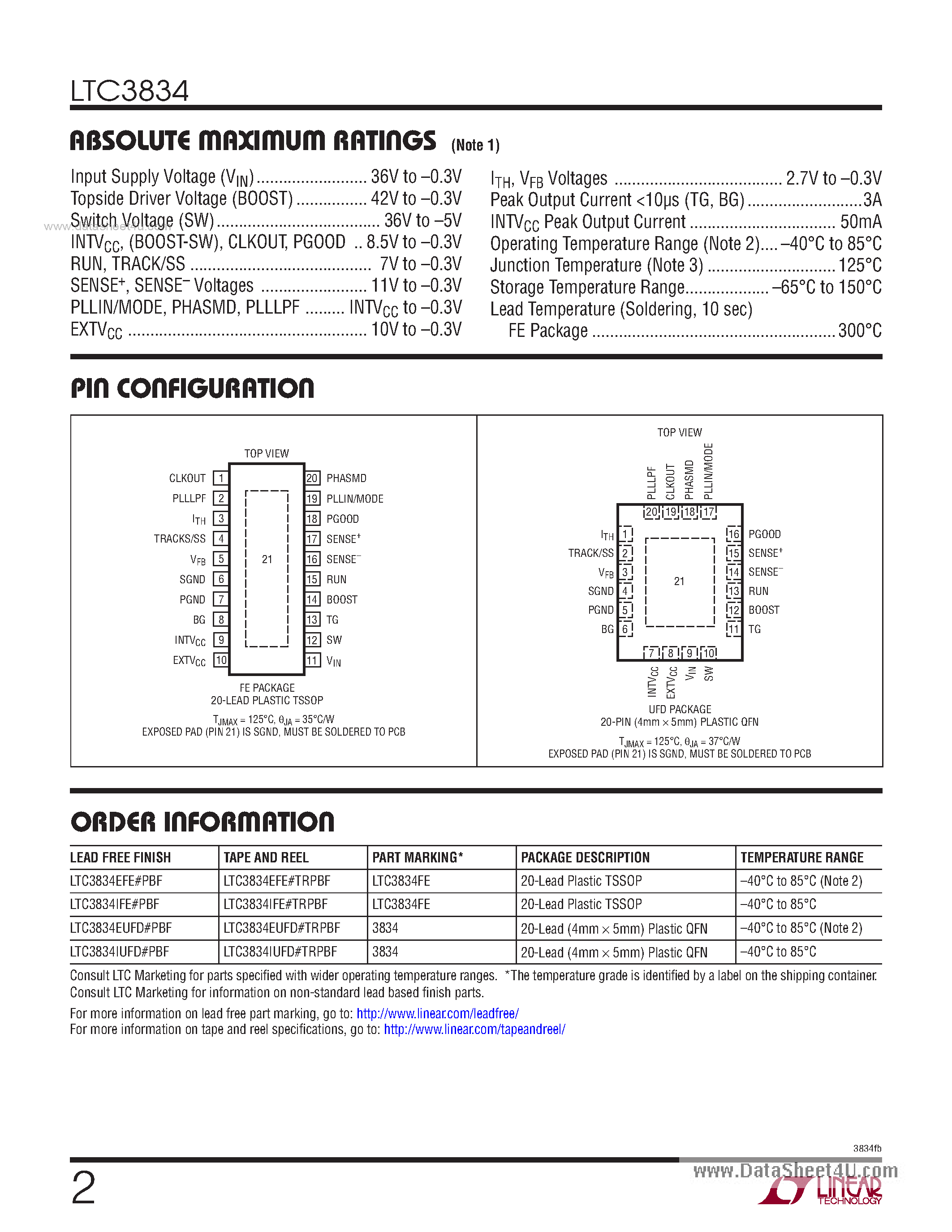 Datasheet LTC3834 - Synchronous Step-Down Controller page 2