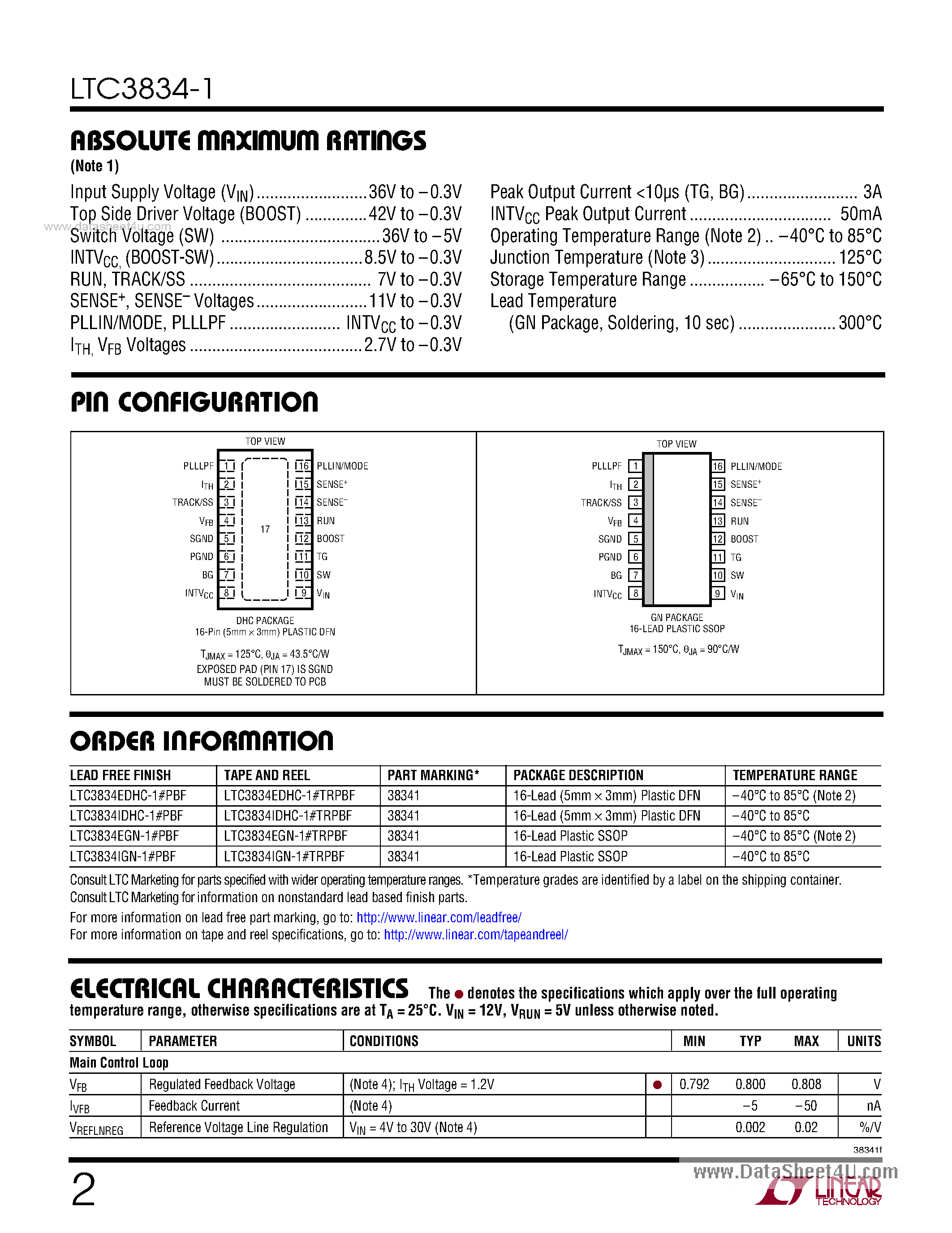 Datasheet LTC3834-1 - Synchronous Step-Down Controller page 2