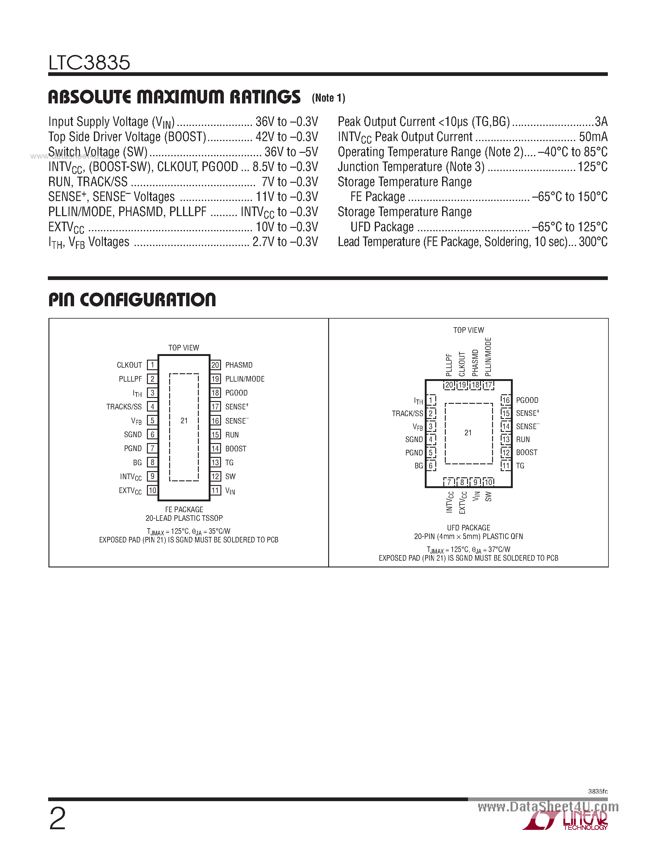 Datasheet LTC3835 - Low IQ Synchronous Step-Down Controller page 2