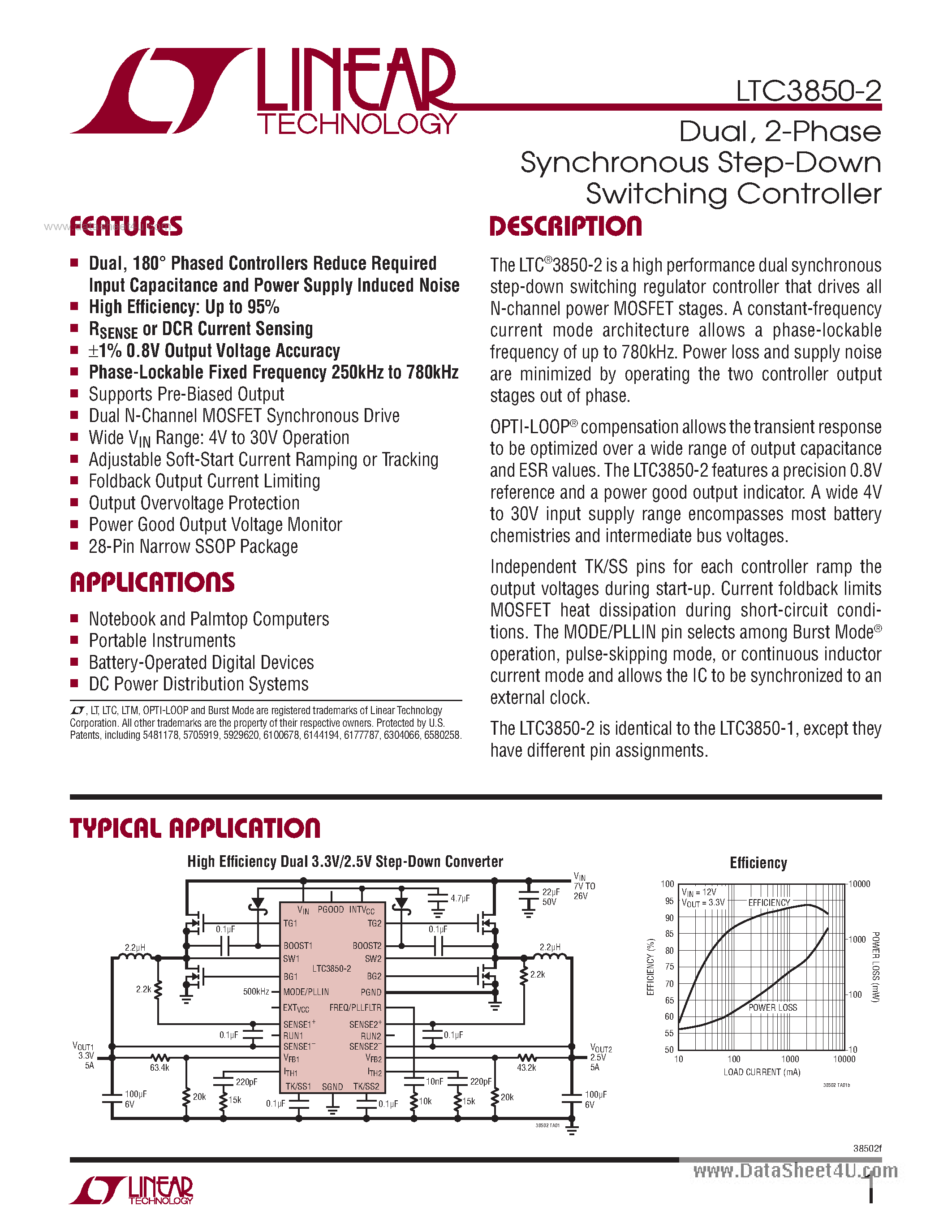 Datasheet LTC3850-2 - 2-Phase Synchronous Step-Down Switching Controller page 1