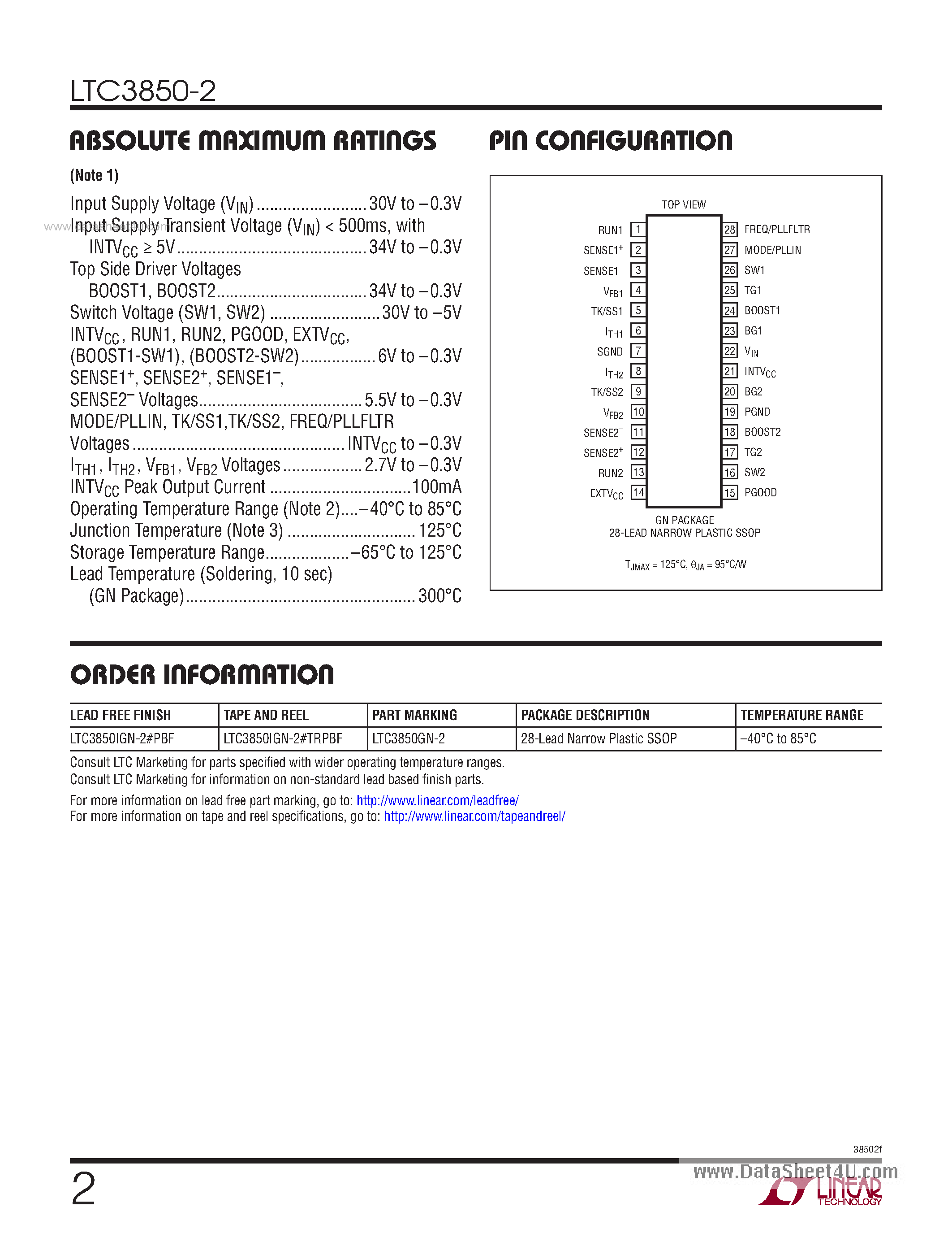 Datasheet LTC3850-2 - 2-Phase Synchronous Step-Down Switching Controller page 2