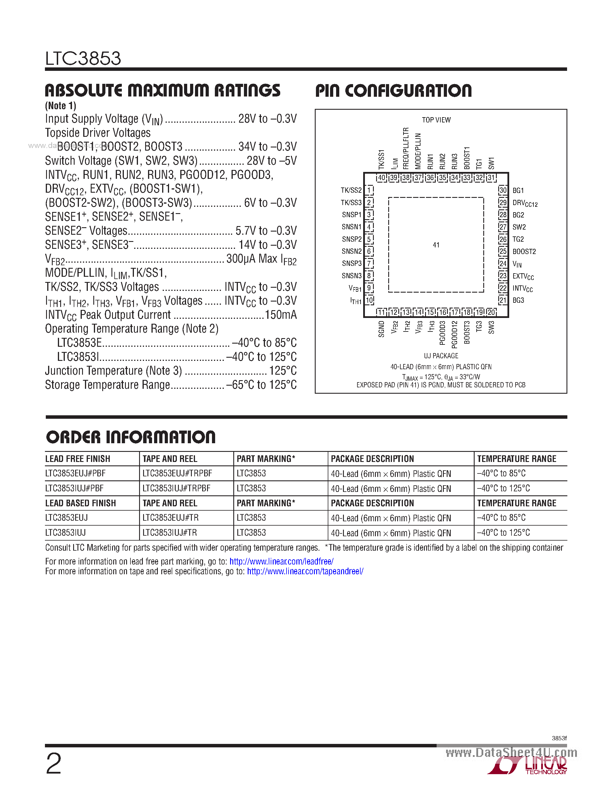 Datasheet LTC3853 - Multiphase Synchronous Step-Down Controller page 2