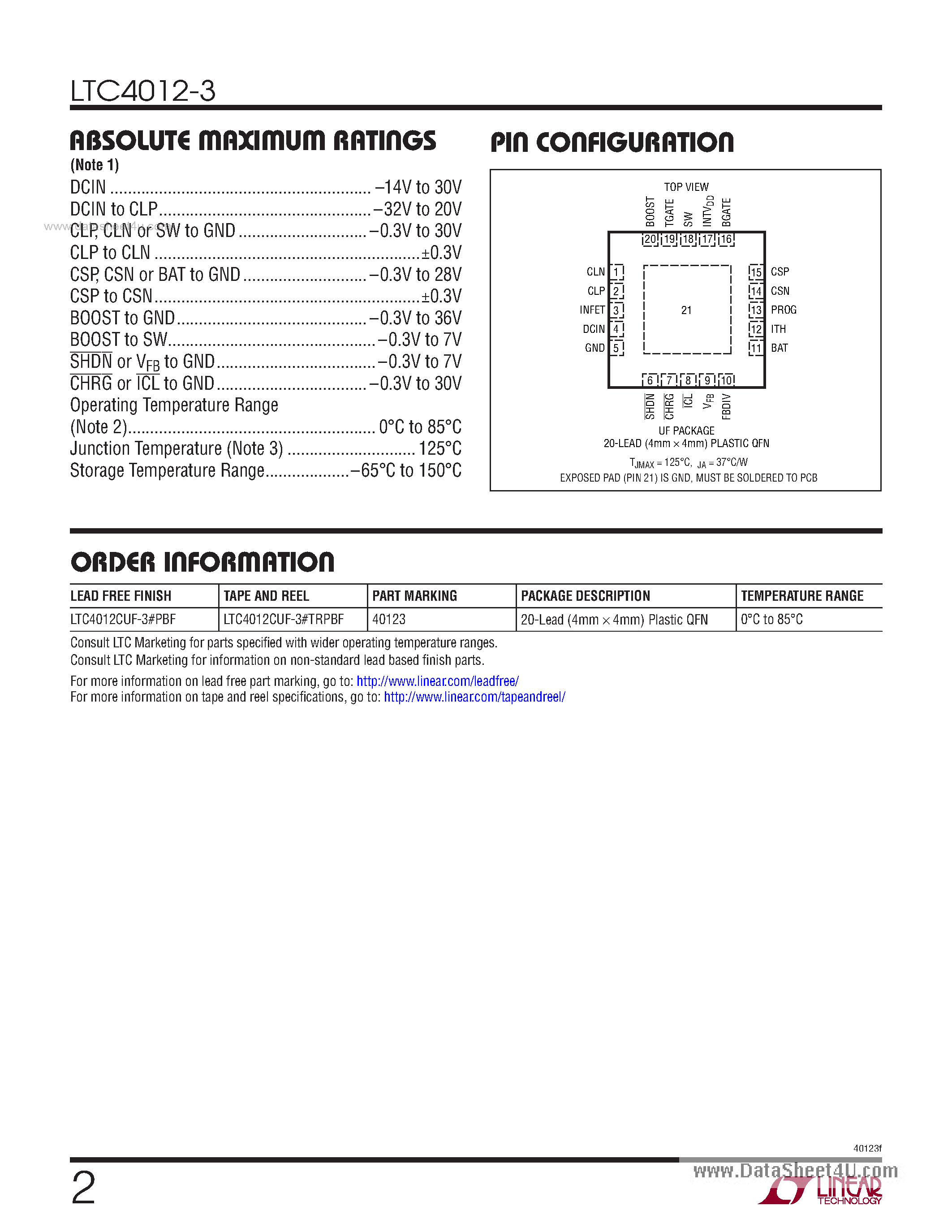 Datasheet LTC4012-3 - High Effi ciency Multi-Chemistry Battery Charger page 2