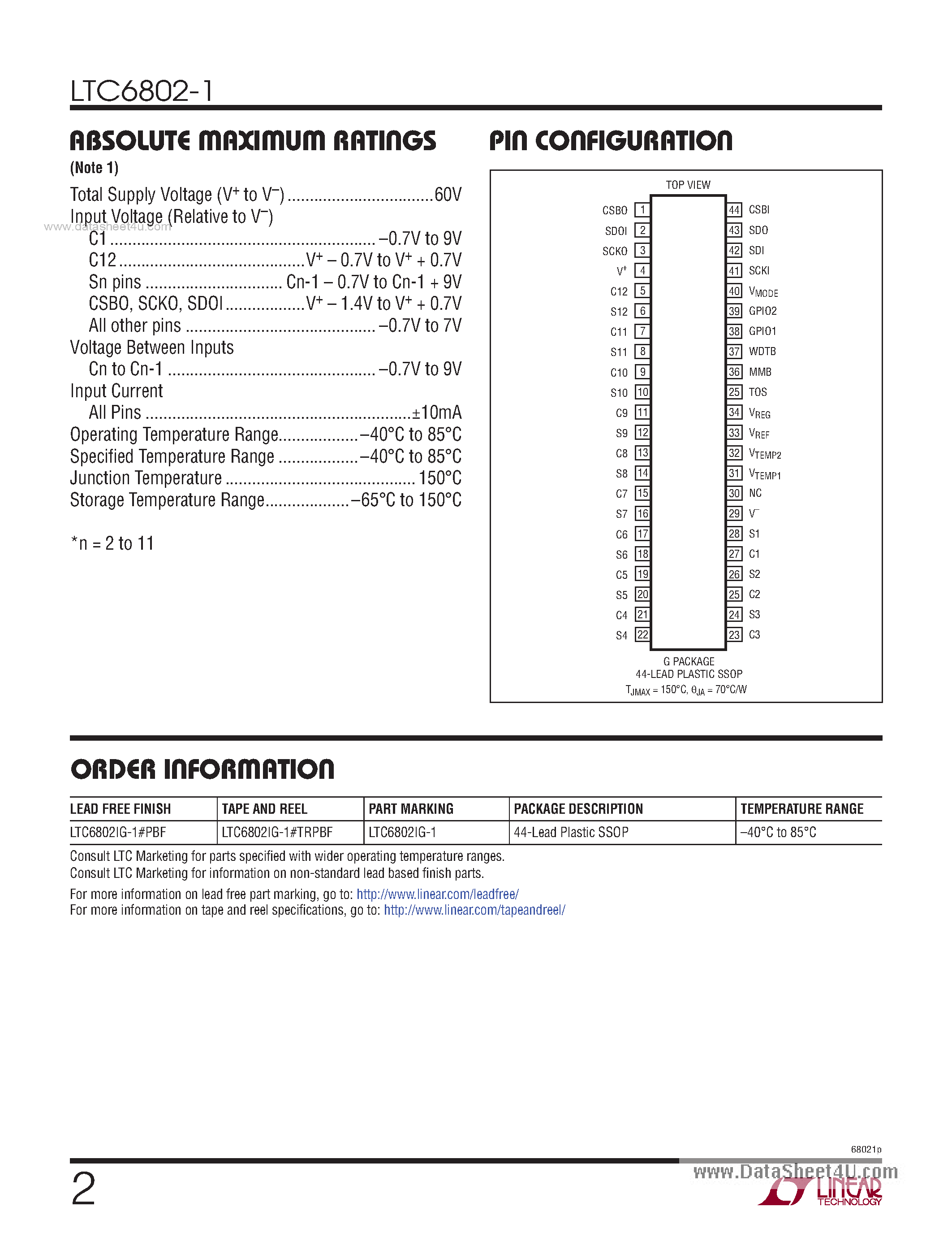Datasheet LTC6802-1 - Multicell Battery Stack Monitor page 2