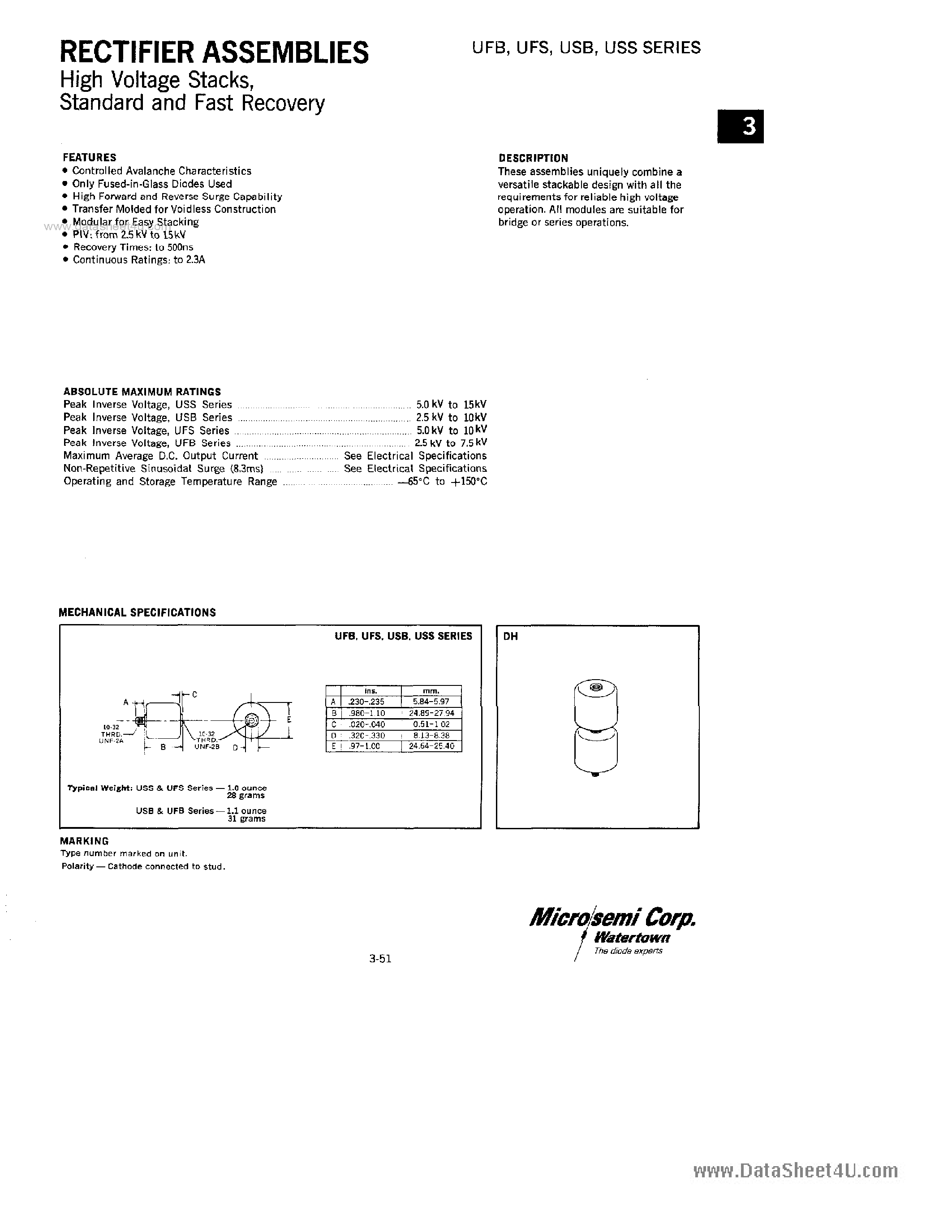Datasheet UFS page 1 Datasheet UFS - RECTIFIERS ASSEMBLIES page 1