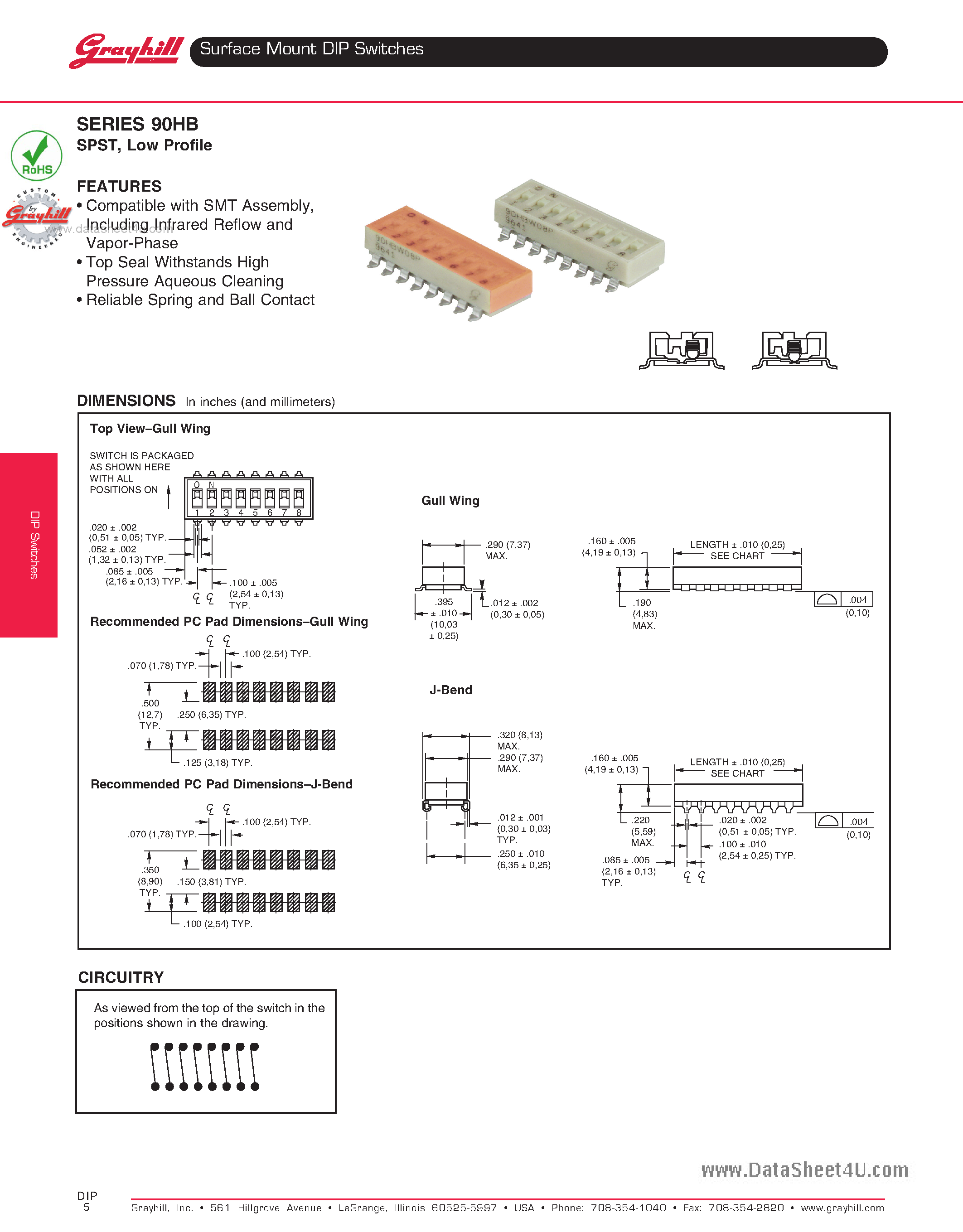Datasheet 90HBJ02PRT - Surface Mount DIP Switches page 1