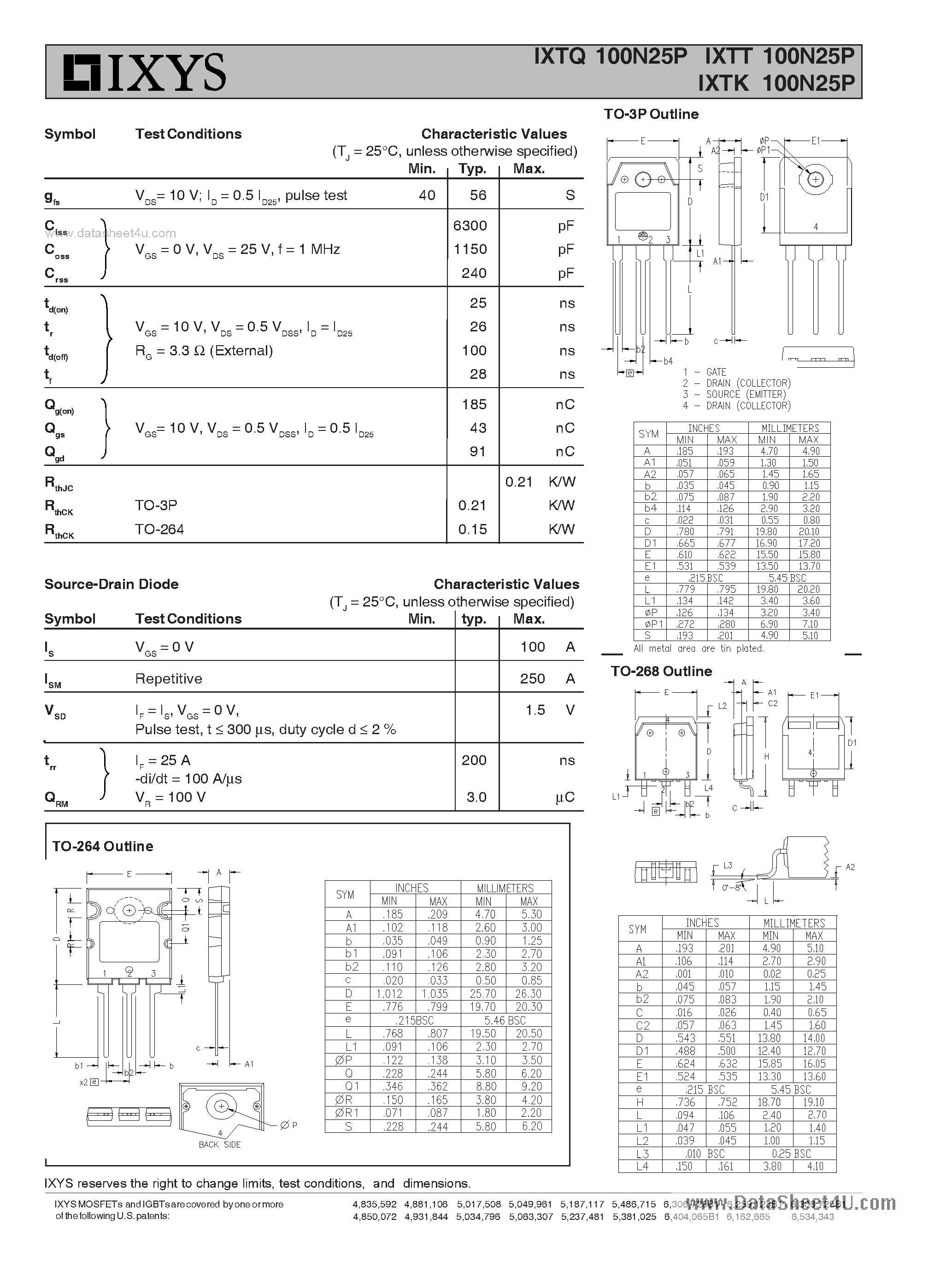 Datasheet IXTK100N25P - PolarHT Power MOSFET N-Channel Enhancement Mode page 2