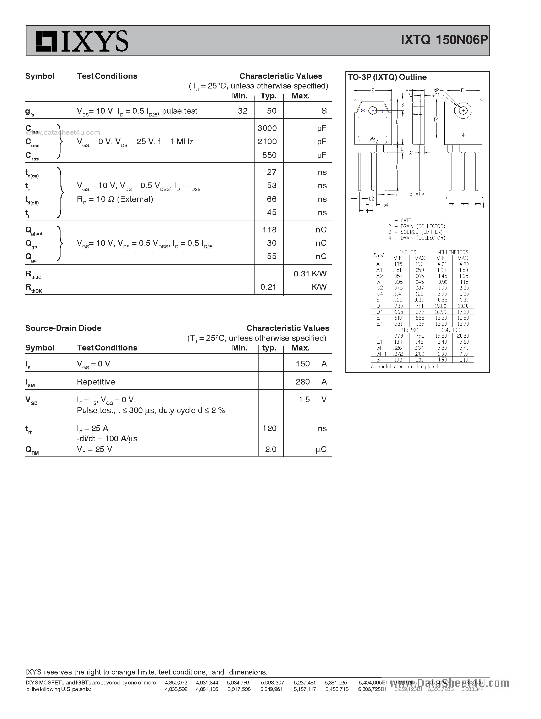 Datasheet IXTQ150N06P - Polar N-channel MOSFETs page 2