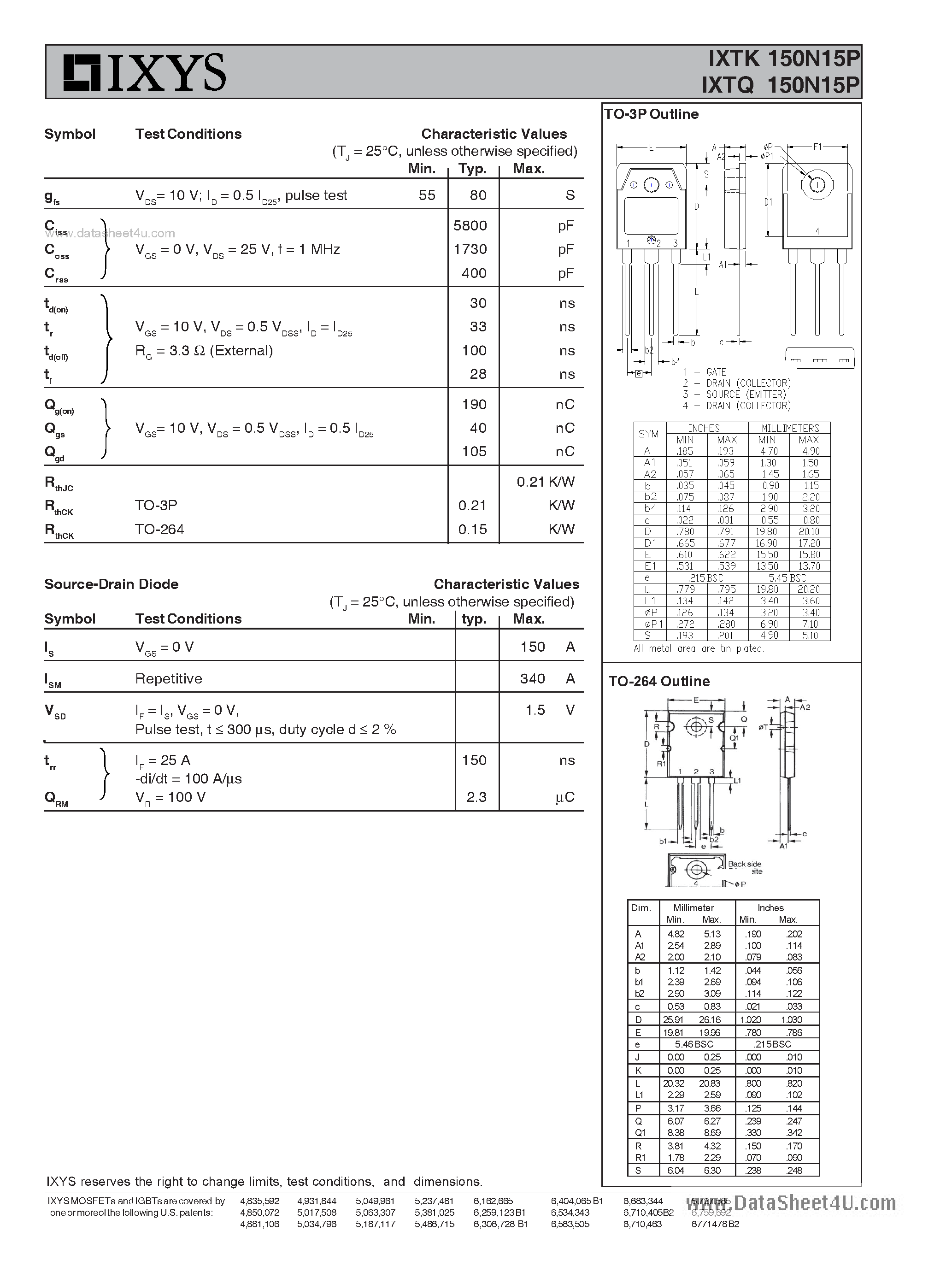 Datasheet IXTK150N15P - Polar N-channel MOSFETs page 2
