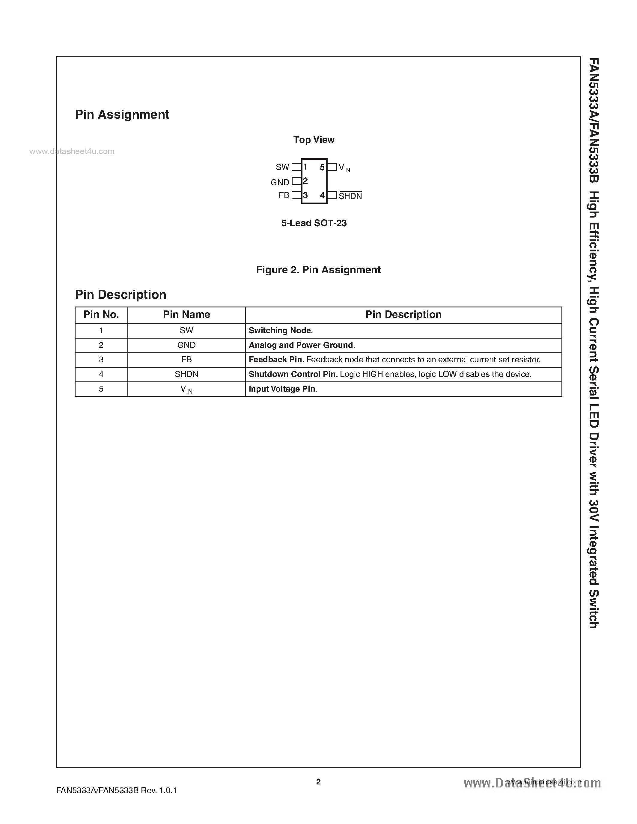 Datasheet FAN5333A - High Current Serial LED Driver page 2