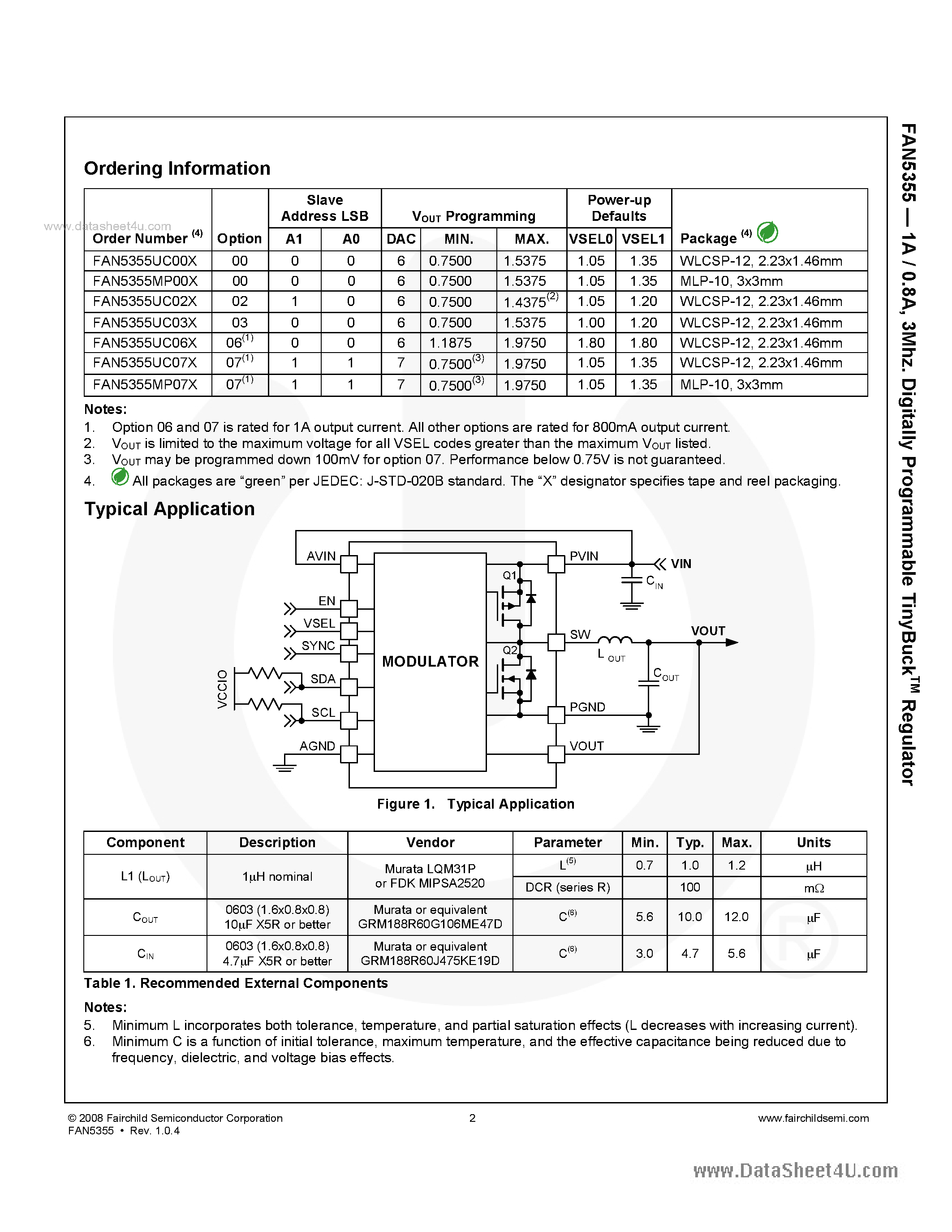 Datasheet FAN5355 page 2 Datasheet FAN5355 - 3MHz Digitally Programmable TinyBuckTM Regulator page 2
