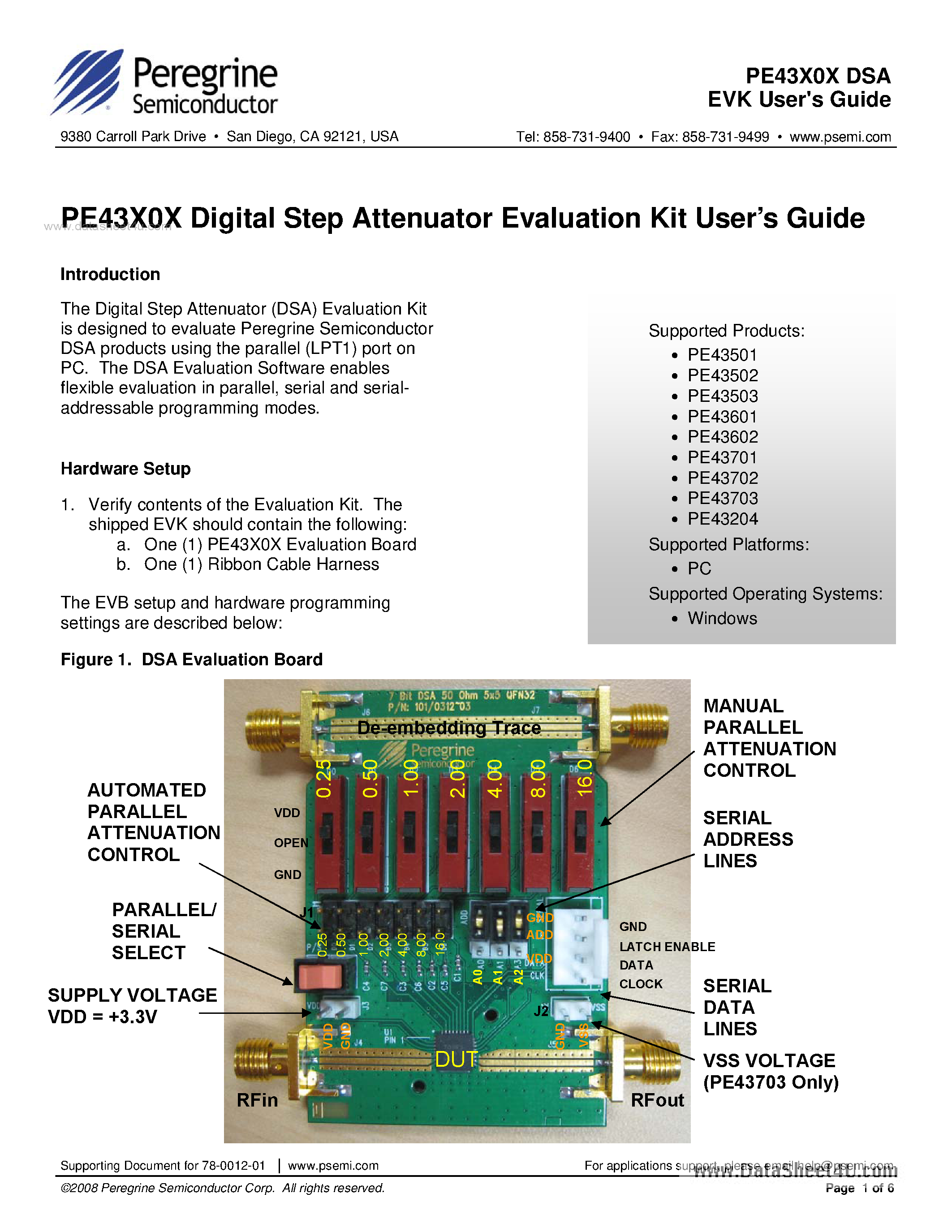 Datasheet PE43204 - (PE43x0x) 5-bit RF Digital Attenuator page 1