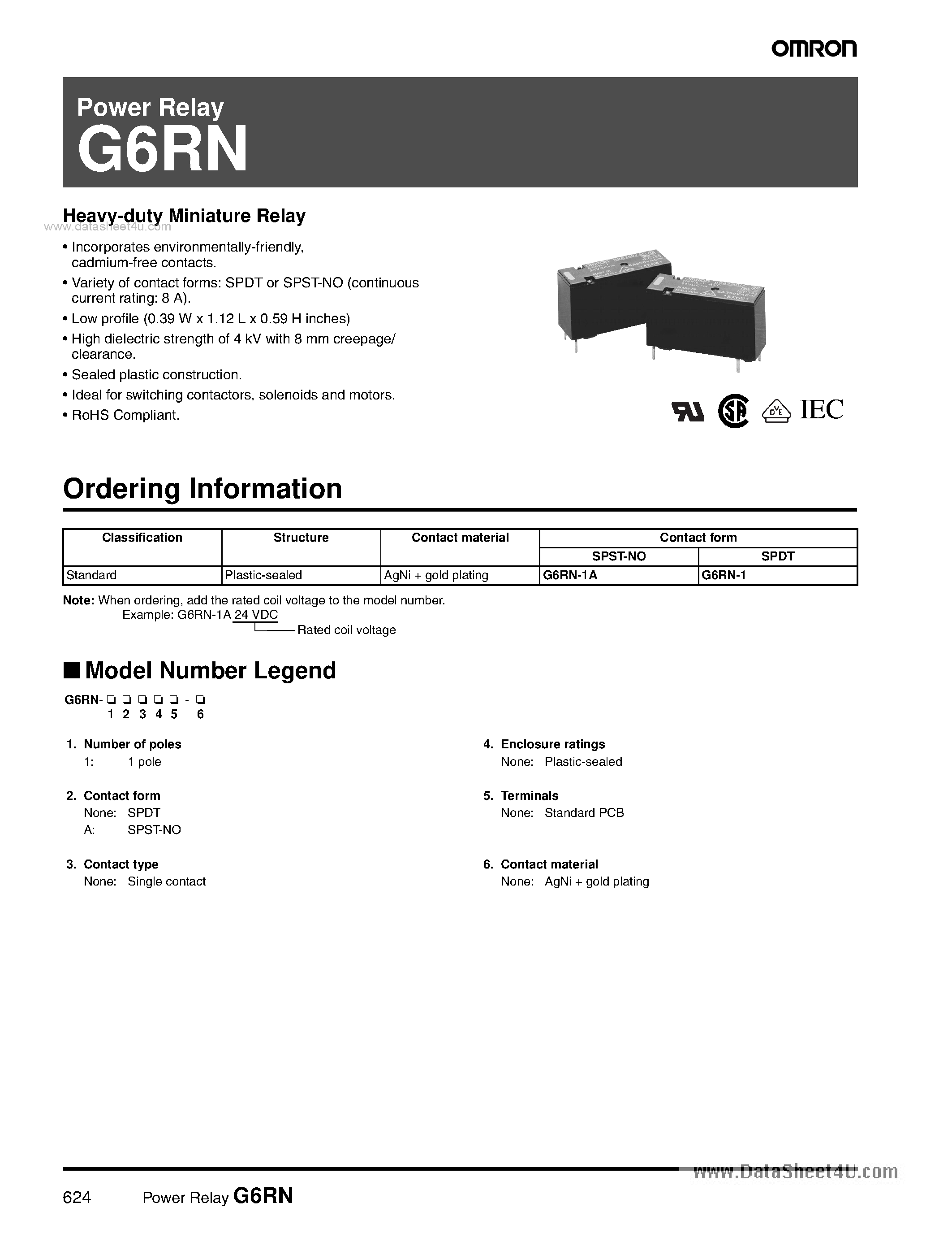 Даташит G6RN - Heavy-duty Miniature Relay страница 1