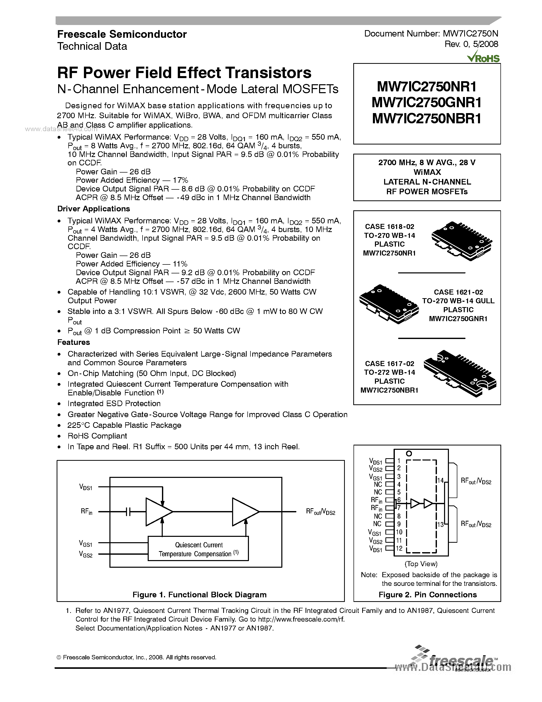 Datasheet MW7IC2750GNR1 - RF Power Field Effect Transistors N-Channel Enhancement-Mode Lateral MOSFETs page 1