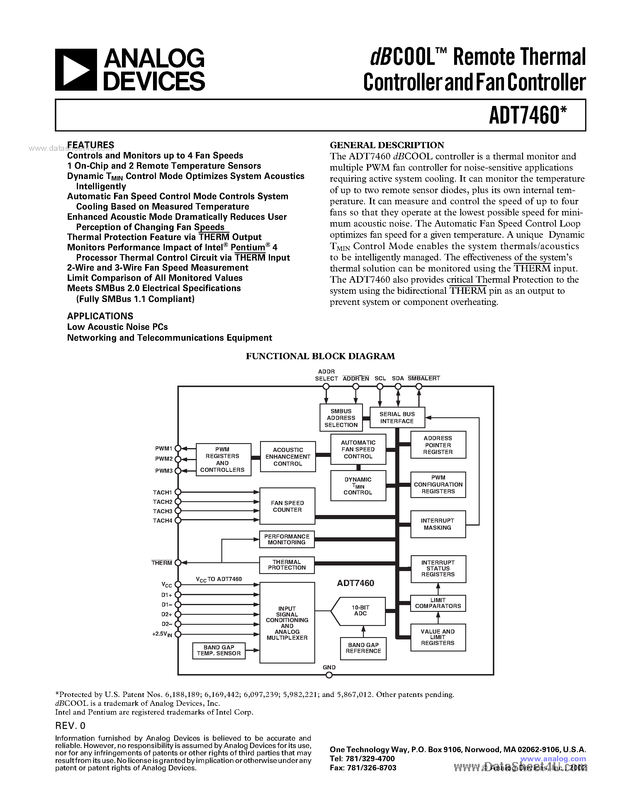 Datasheet ADT7460 - dB COOL Remote Thermal Controller and Fan Controller page 1