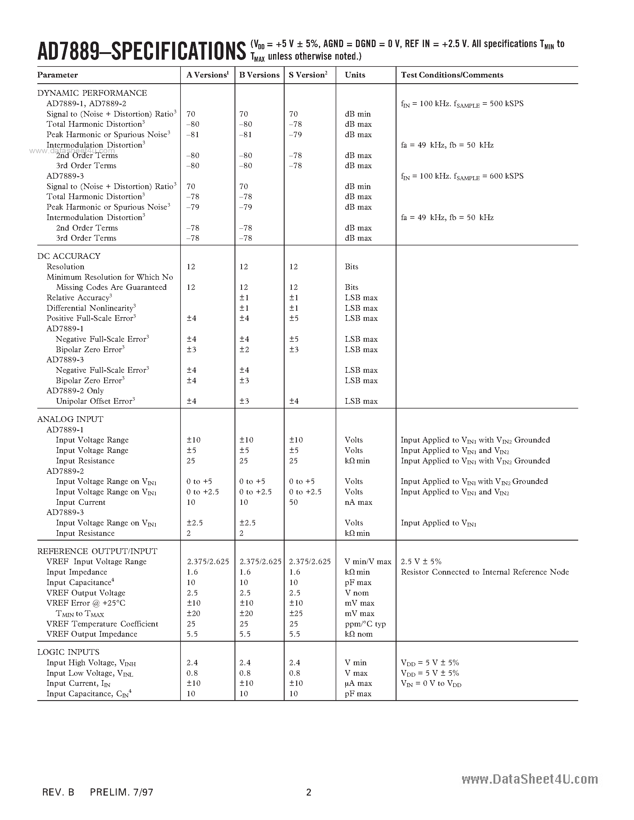 Даташит AD7889 - 12-bit successive approximation analog-to-digital converters страница 2