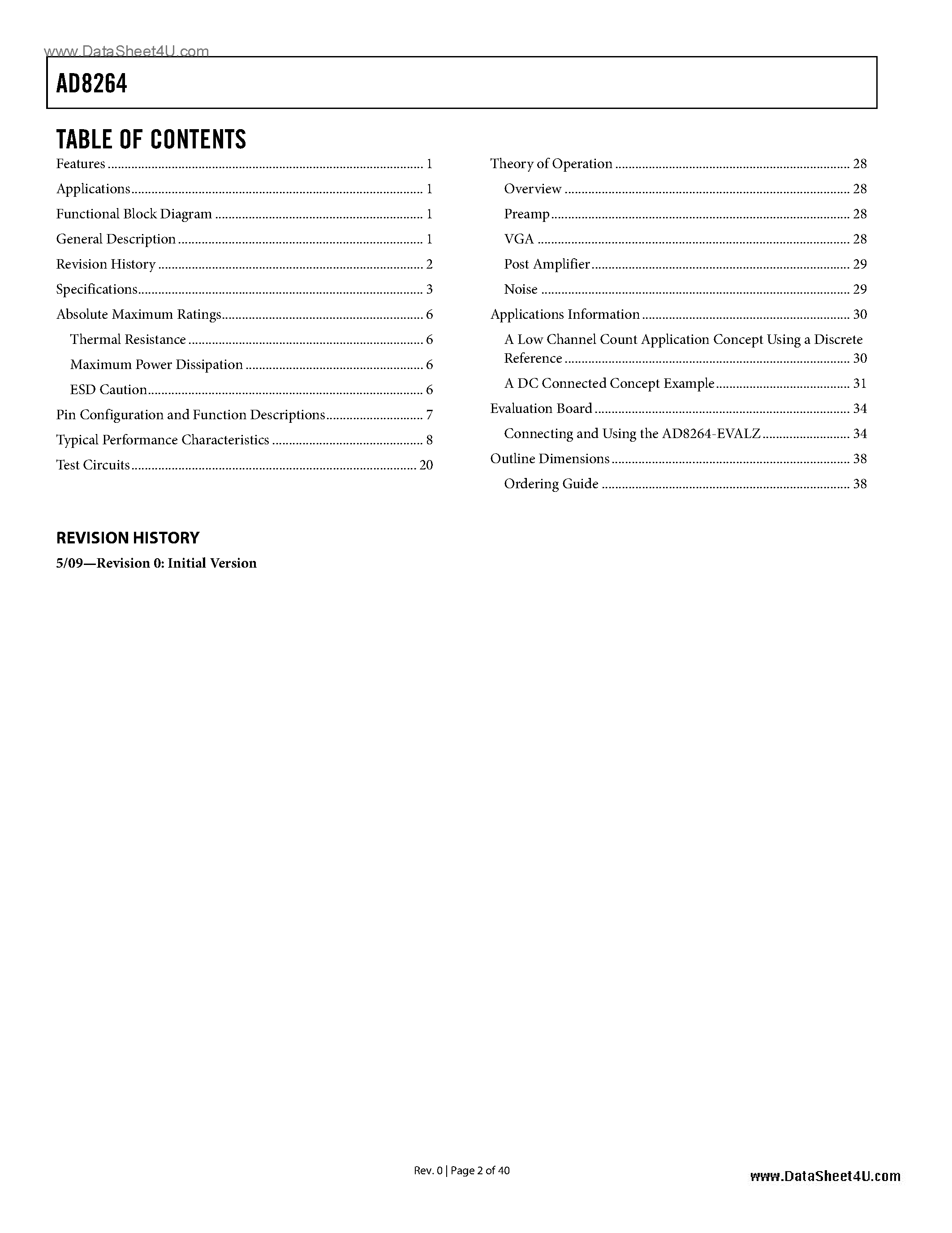 Datasheet AD8264 - DC Coupled VGA And Differential Output Amplifier page 2